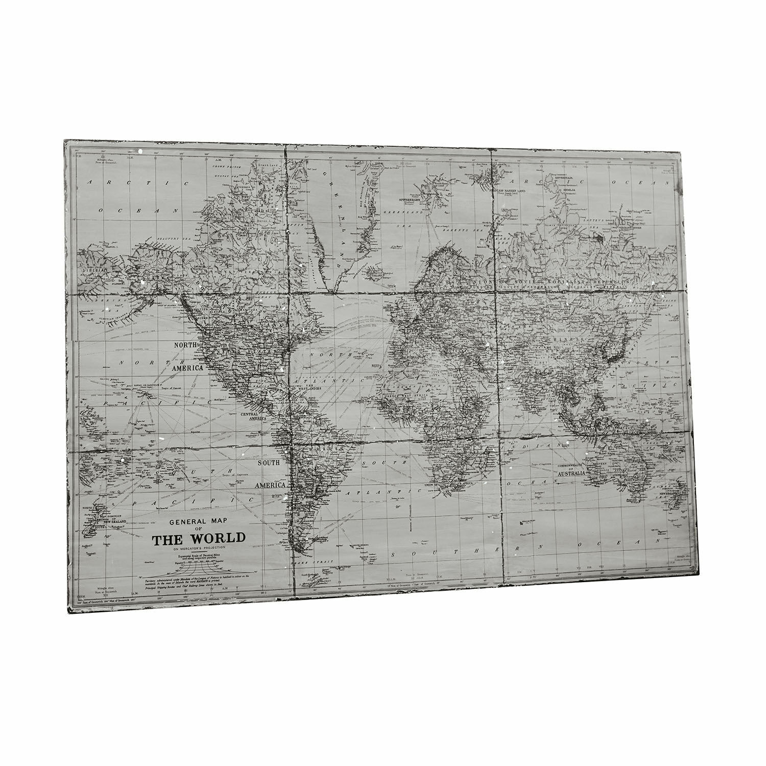 bianco/nero Mappa del mondo bianco e nero su tela con dettagli di continenti e oceani, decorazione da parete