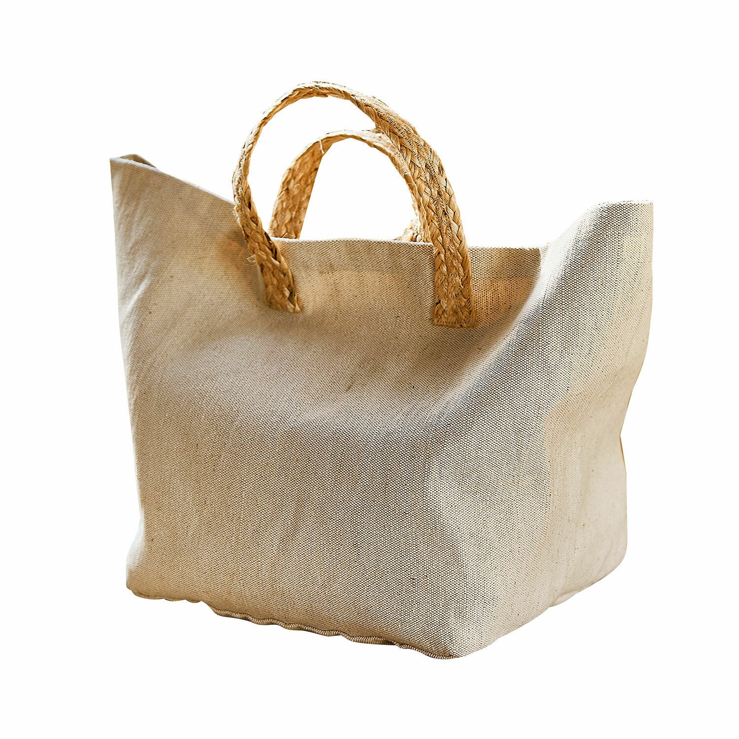 Borsa Bexirov Borsa beige in tela naturale con manici intrecciati, perfetta per la spesa e la spiaggia