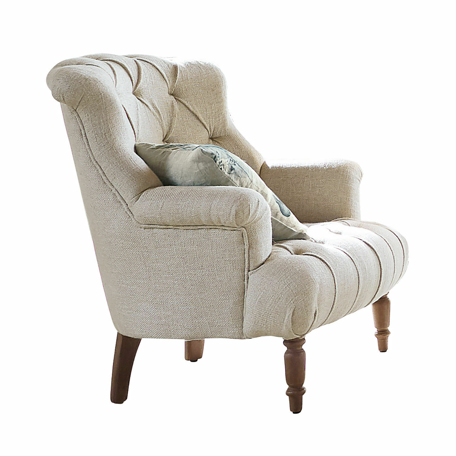 Poltrona Parranquet Divano beige imbottito in tessuto con gambe in legno e cuscino decorativo per soggiorno