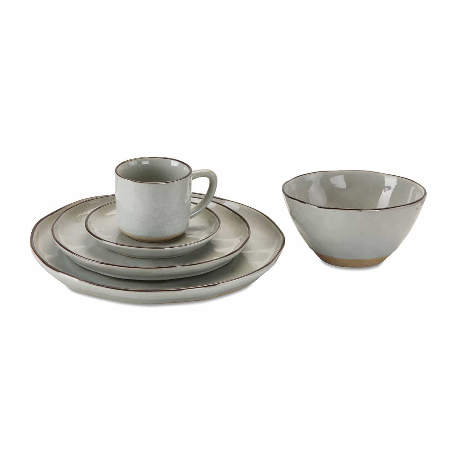 Set di 30 stoviglie Biarré Set di stoviglie in ceramica grigia con tazza, piatti e ciotola per apparecchiare