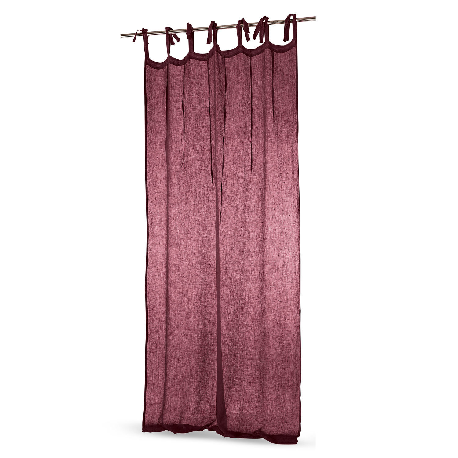 Tenda Adara Tenda in lino bordeaux con nastri annodati, tessuto leggero e decorativo per soggiorno
