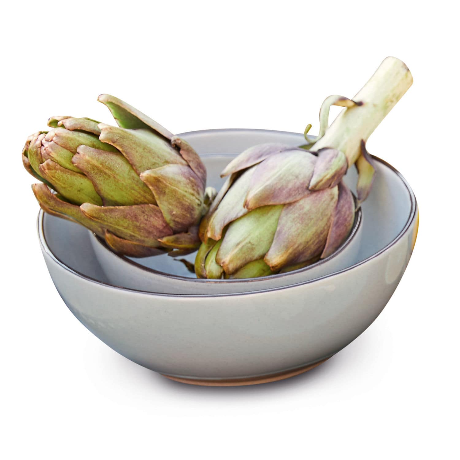 grigio Set di due ciotole in ceramica grigia Biarritz con carciofi, ideale per cucina e decorazione
