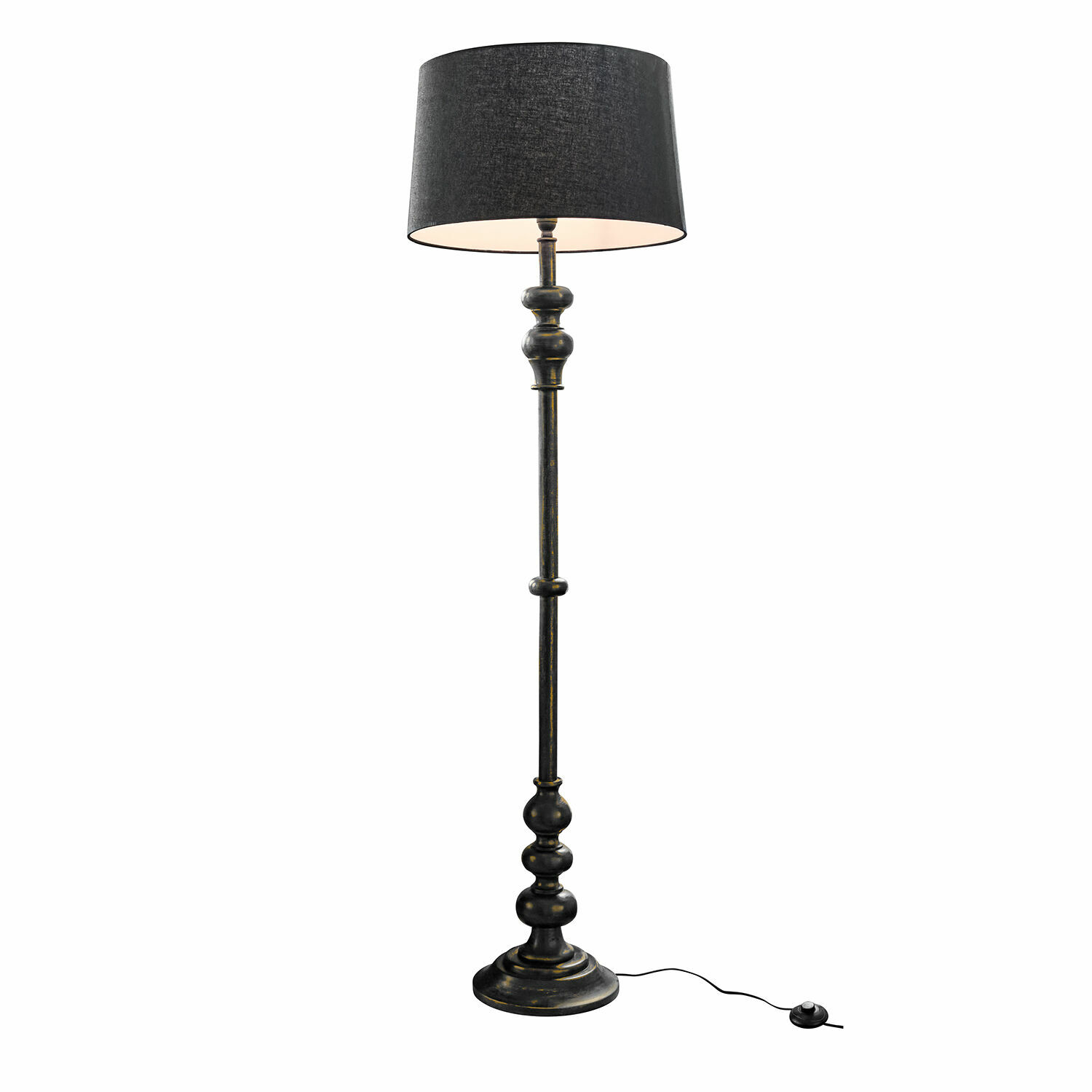 Lampada a stelo Reville Lampada da terra nera in metallo con paralume in tessuto, stile vintage per soggiorno