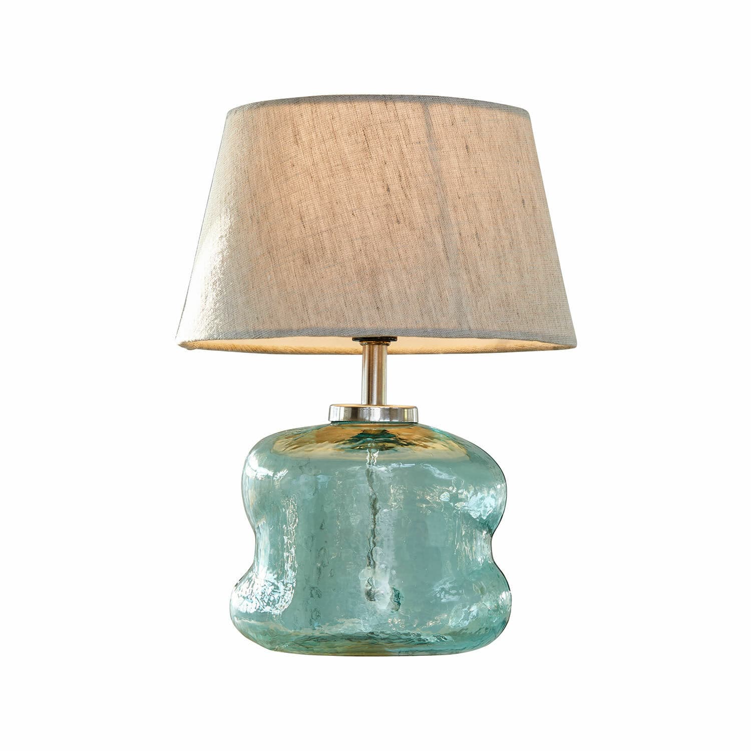 Lampada da tavolo Rufino Lampada da tavolo in vetro blu con paralume beige, illuminazione decorativa per soggiorno