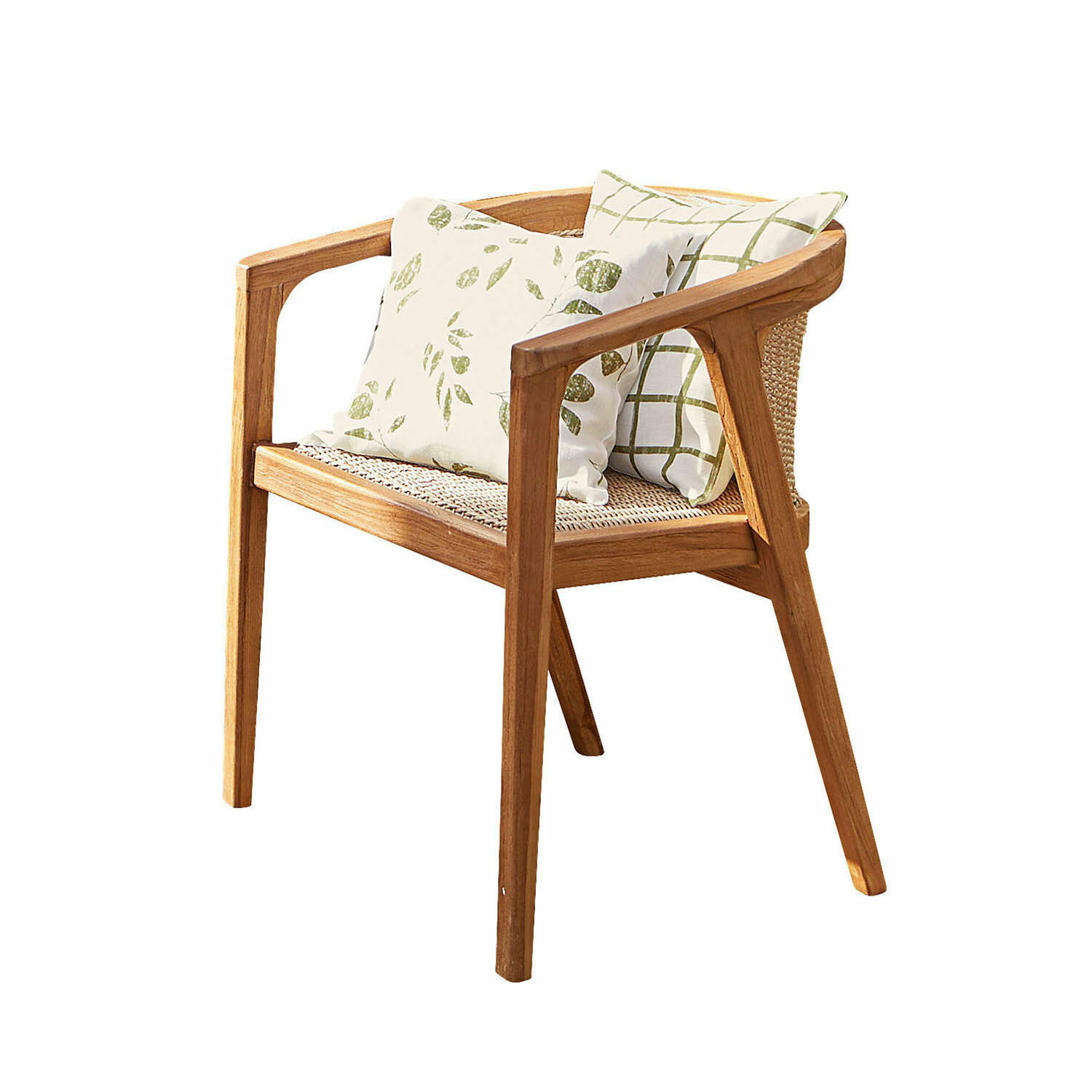 Sedia Wendreau Sedia in legno con seduta intrecciata e due cuscini con motivi verdi, arredo elegante