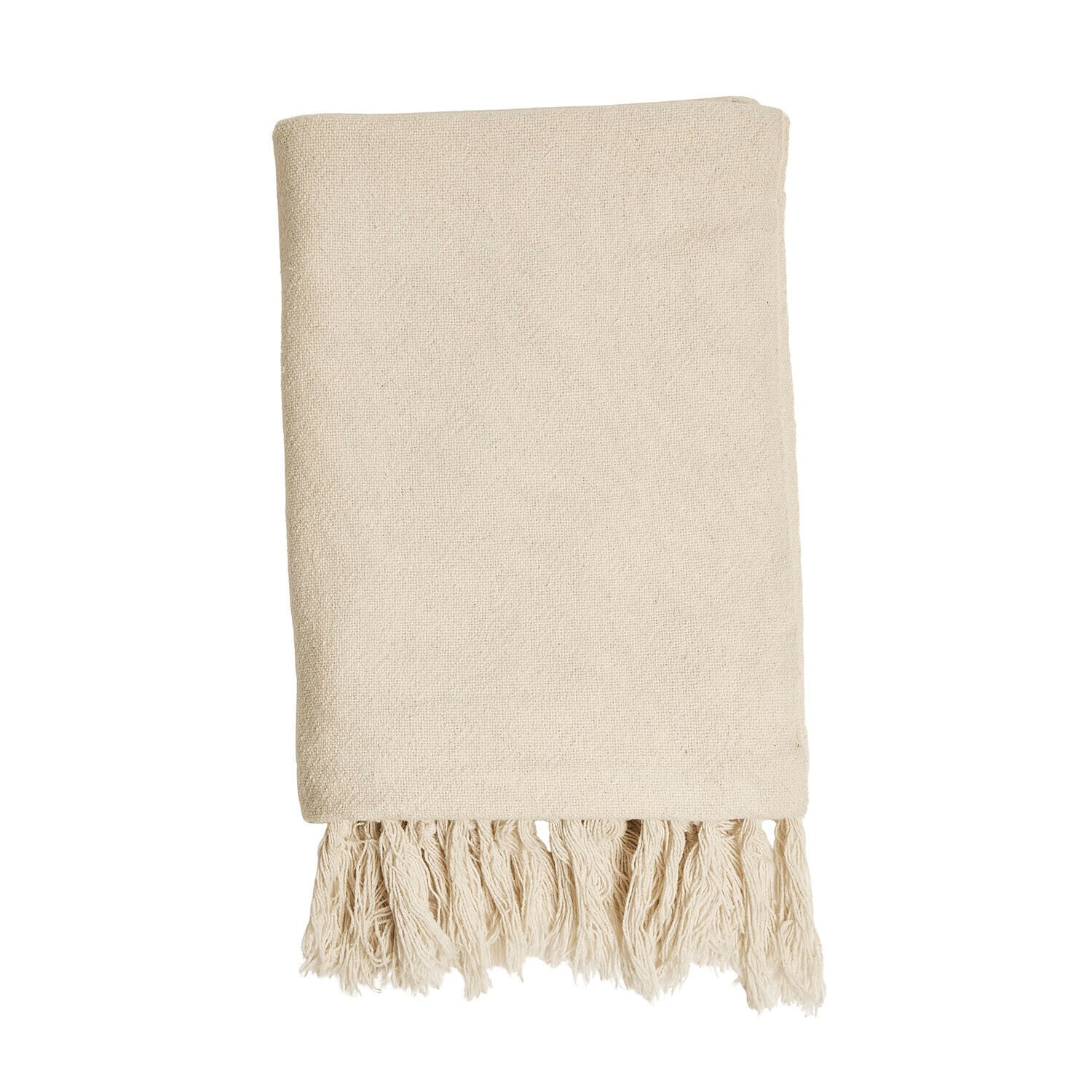 Coperta Skandira Coperta in cotone naturale color crema con frange, morbida e decorativa, ideale per soggiorno e camera da letto