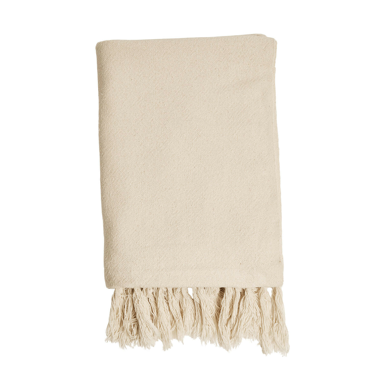 Coperta Skandira Coperta in cotone naturale color crema con frange, morbida e decorativa, ideale per soggiorno e camera da letto