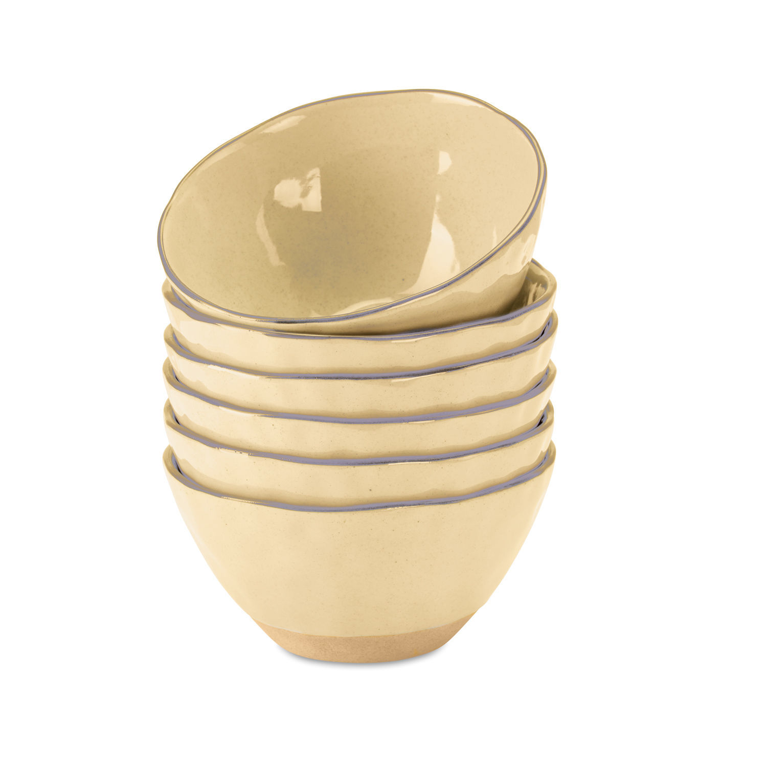 giallo Set di 6 ciotole in ceramica Biarritz gialle con bordo blu chiaro, per cucina