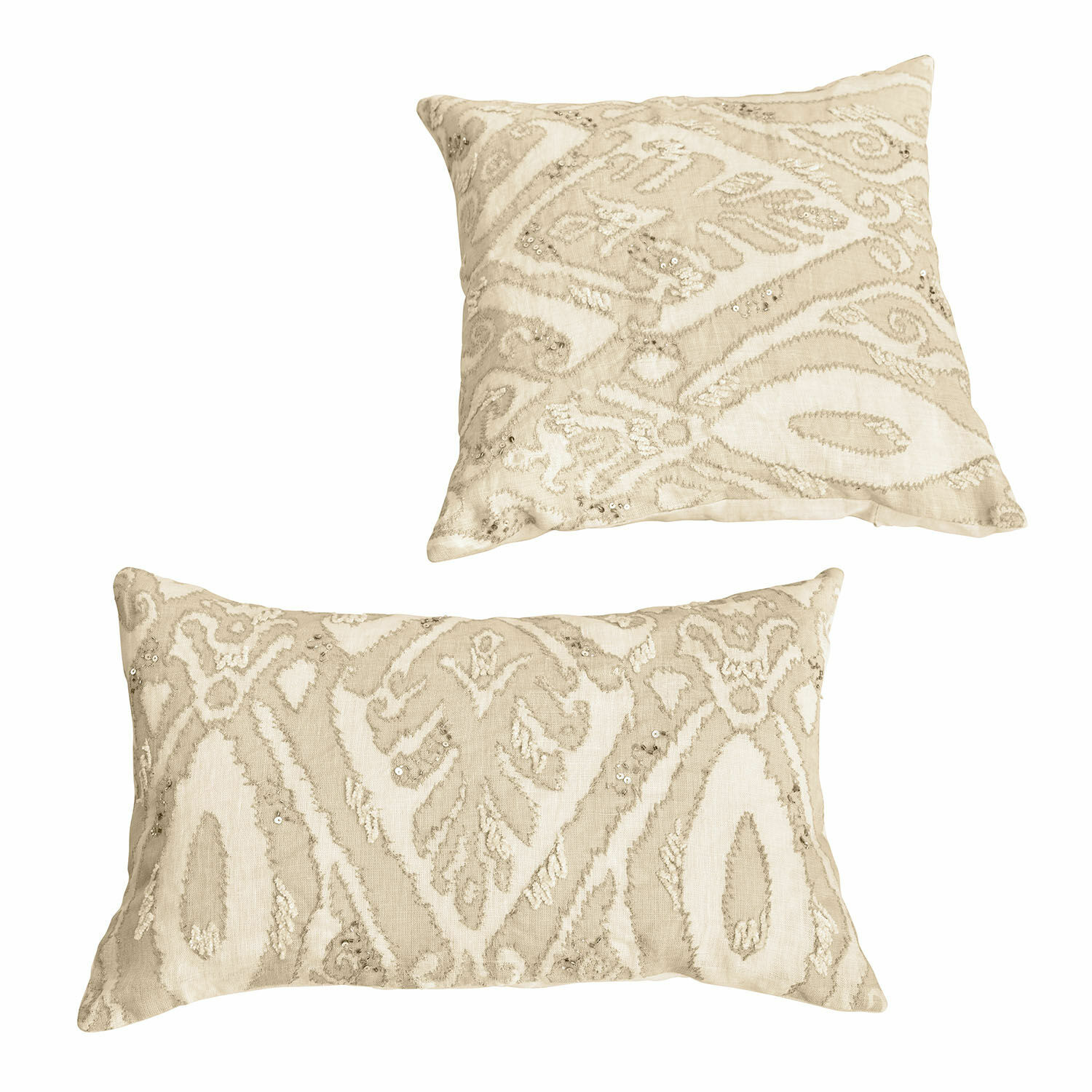 Coppia di copricuscini Armidale Cuscini decorativi beige con ricamo e paillettes, tessuto morbido, accessori eleganti per il soggiorno