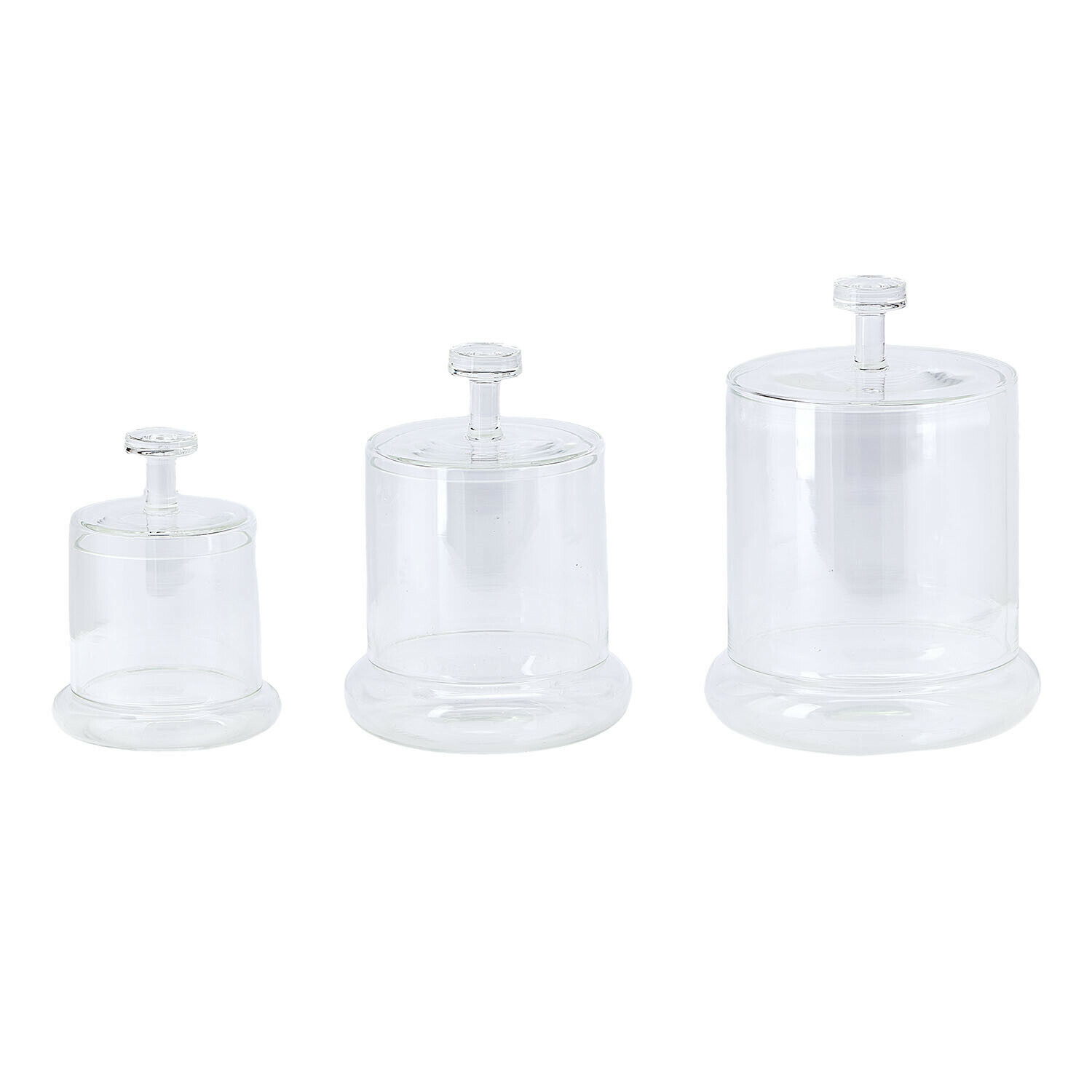Set di 3 barattoli Oirlan Set di tre contenitori in vetro trasparente con coperchi per conservazione in cucina