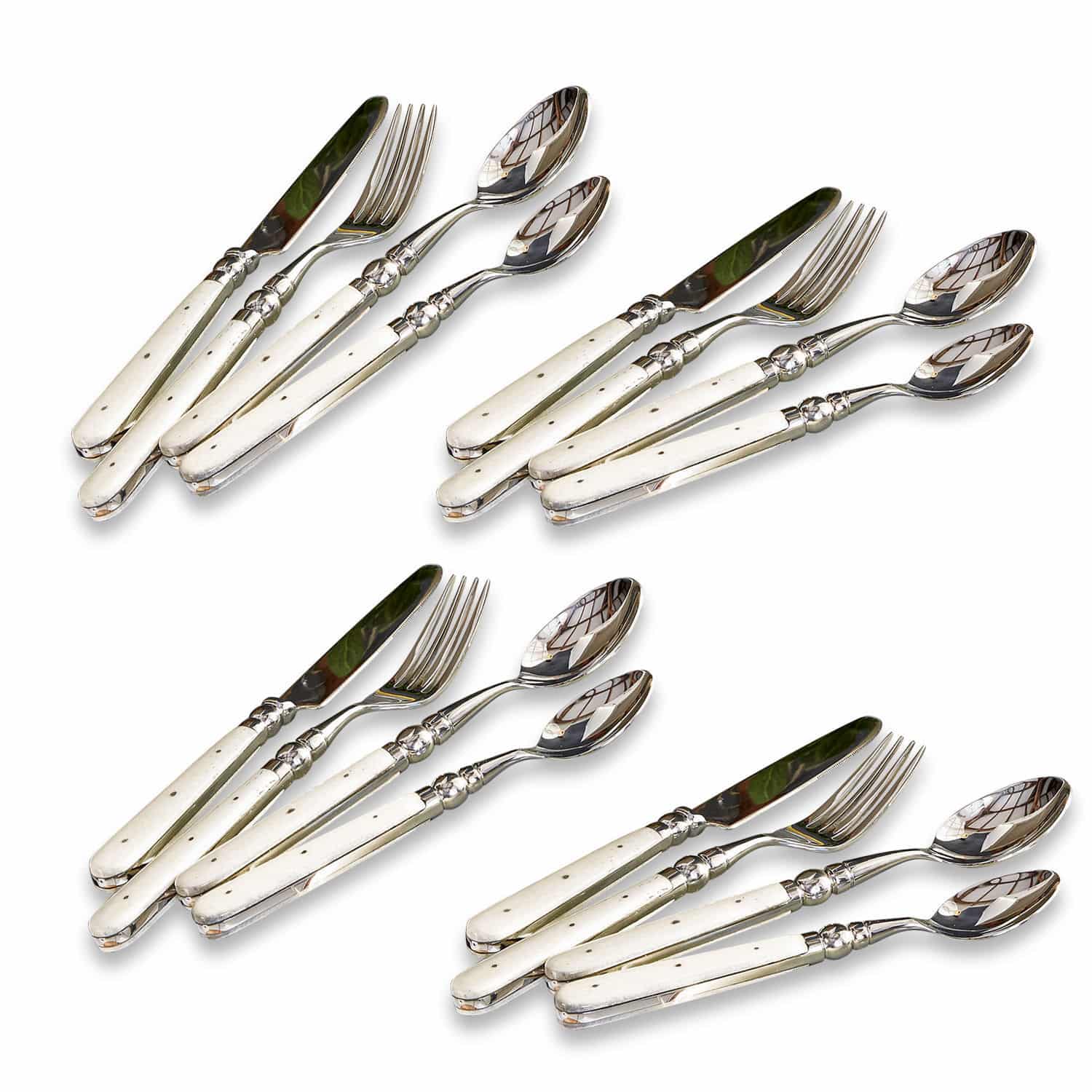 argento/bianco Set di posate con manici bianchi e lame argentate, accessori da cucina eleganti