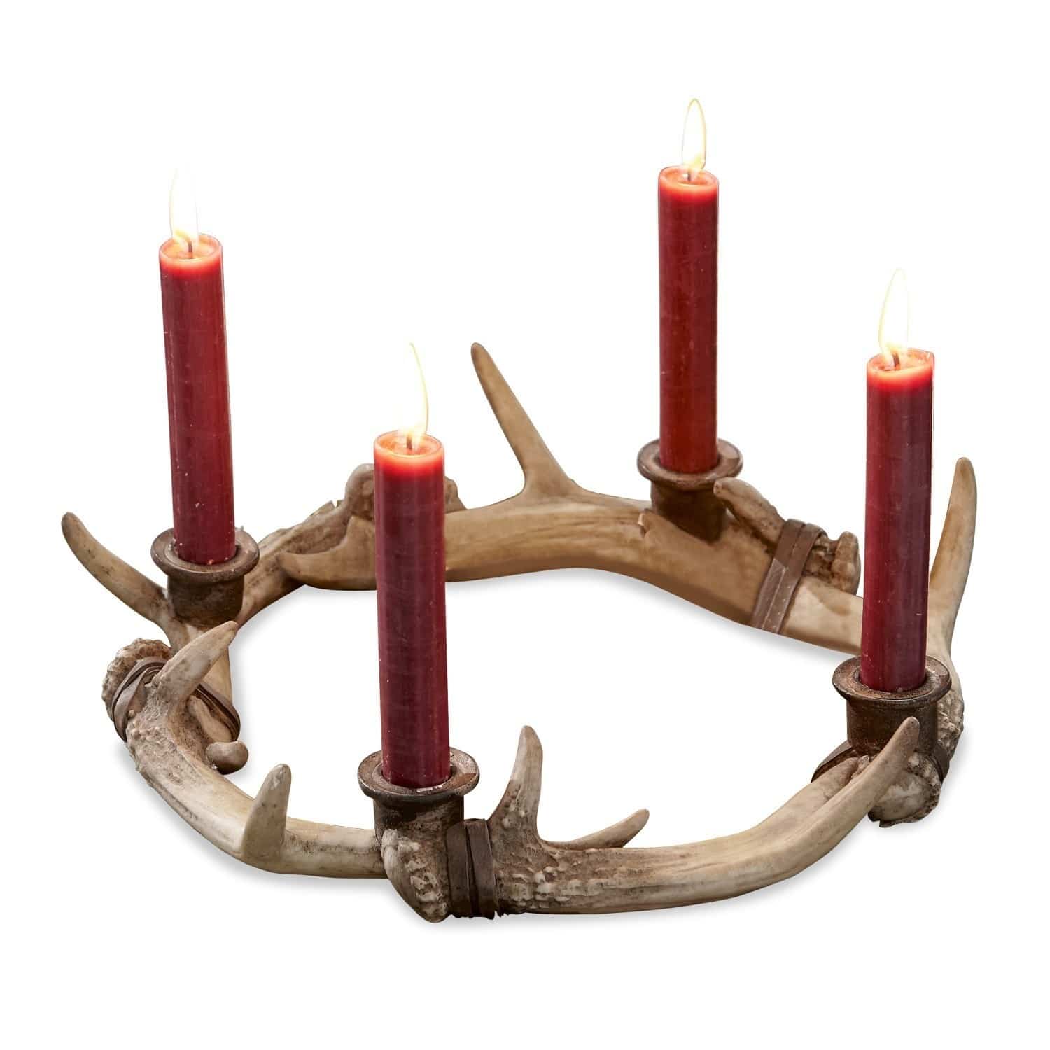 Ghirlanda portacandele Joby Portacandele rustico in corna con quattro candele rosse, decorazione accogliente per la casa