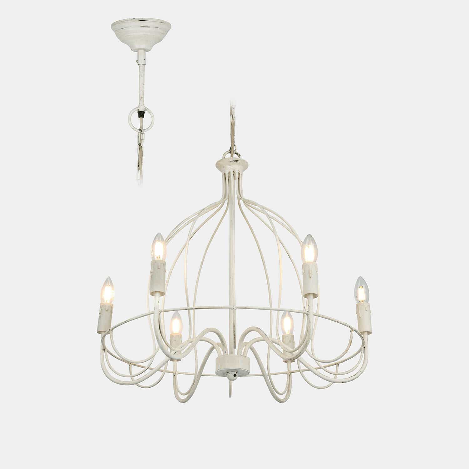 Lampadario Montarise Lampadario in metallo bianco stile vintage con sei lampadine, elemento decorativo per illuminazione