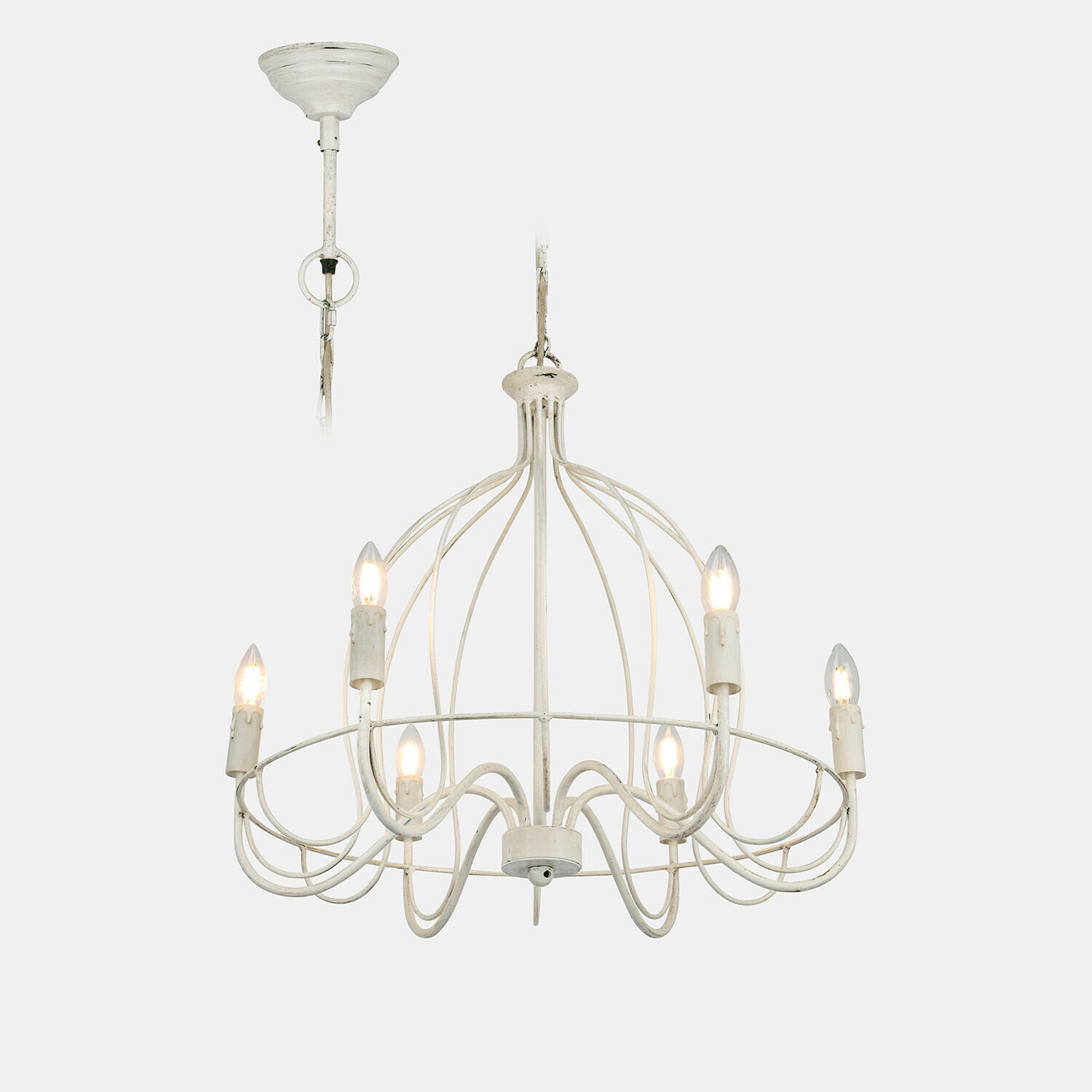 Lampadario Montarise Lampadario in metallo bianco stile vintage con sei lampadine, elemento decorativo per illuminazione