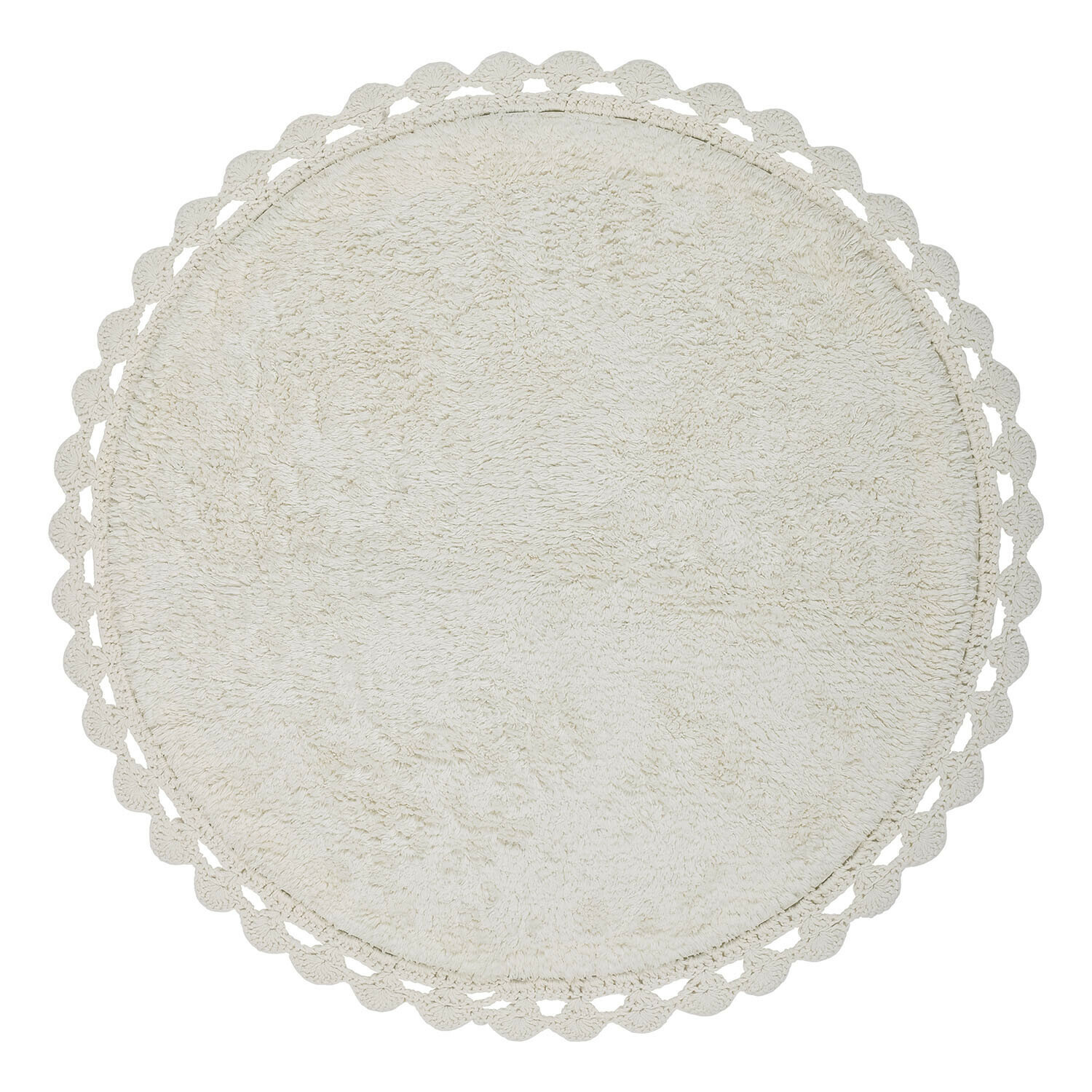 Scendibagno Domévine Tappeto rotondo in cotone crema con bordo in pizzo decorativo per bagno