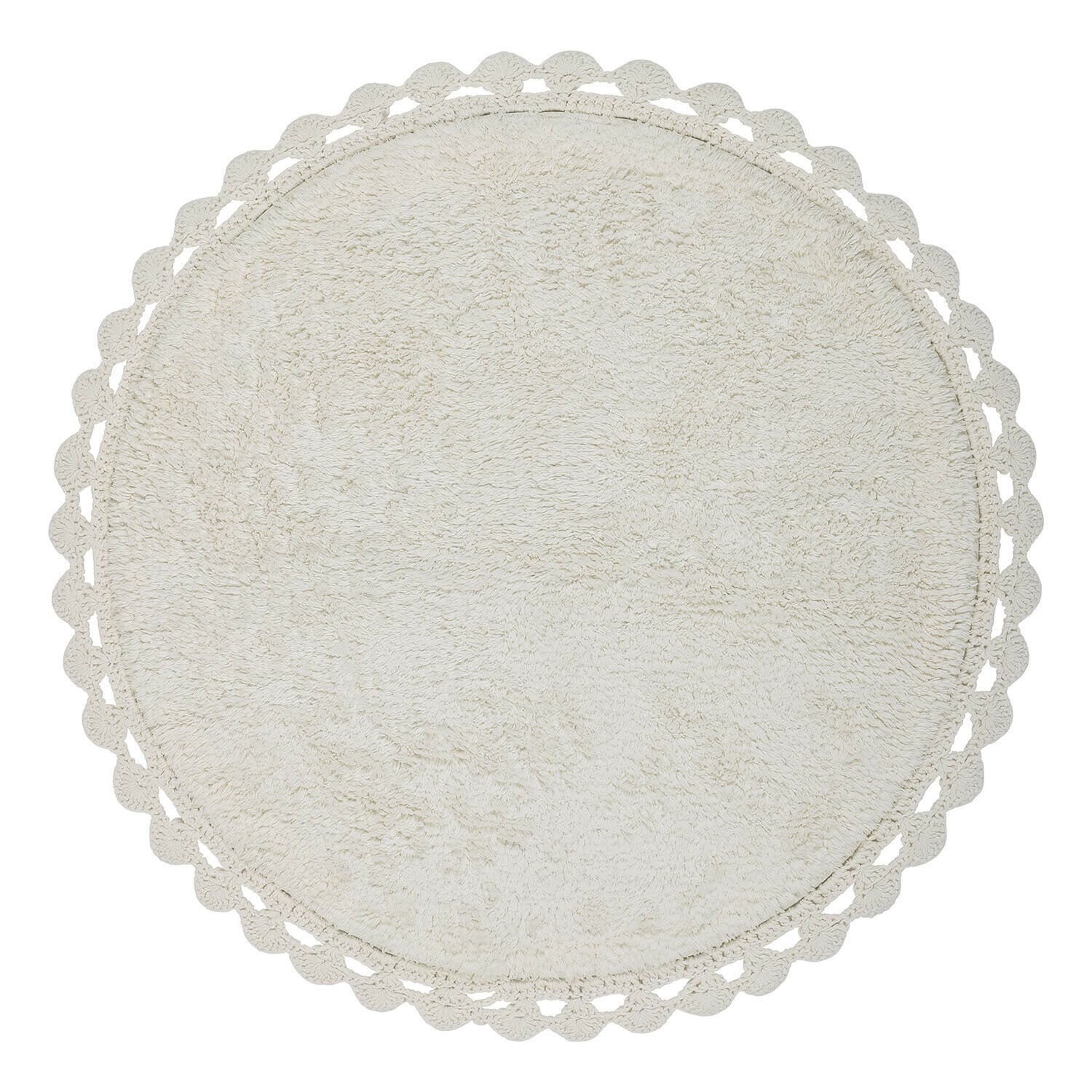 Scendibagno Domévine Tappeto rotondo in cotone crema con bordo in pizzo decorativo per bagno