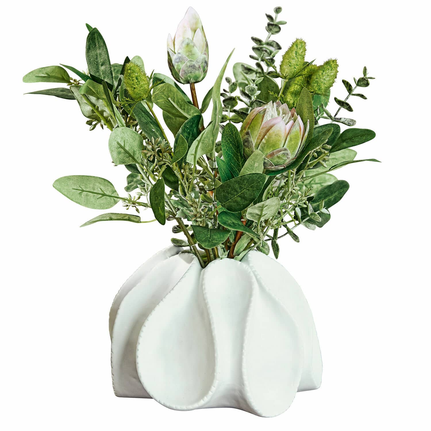 Vaso decorativo Dollon Vaso in ceramica bianca con foglie verdi e fiori decorativi per interni
