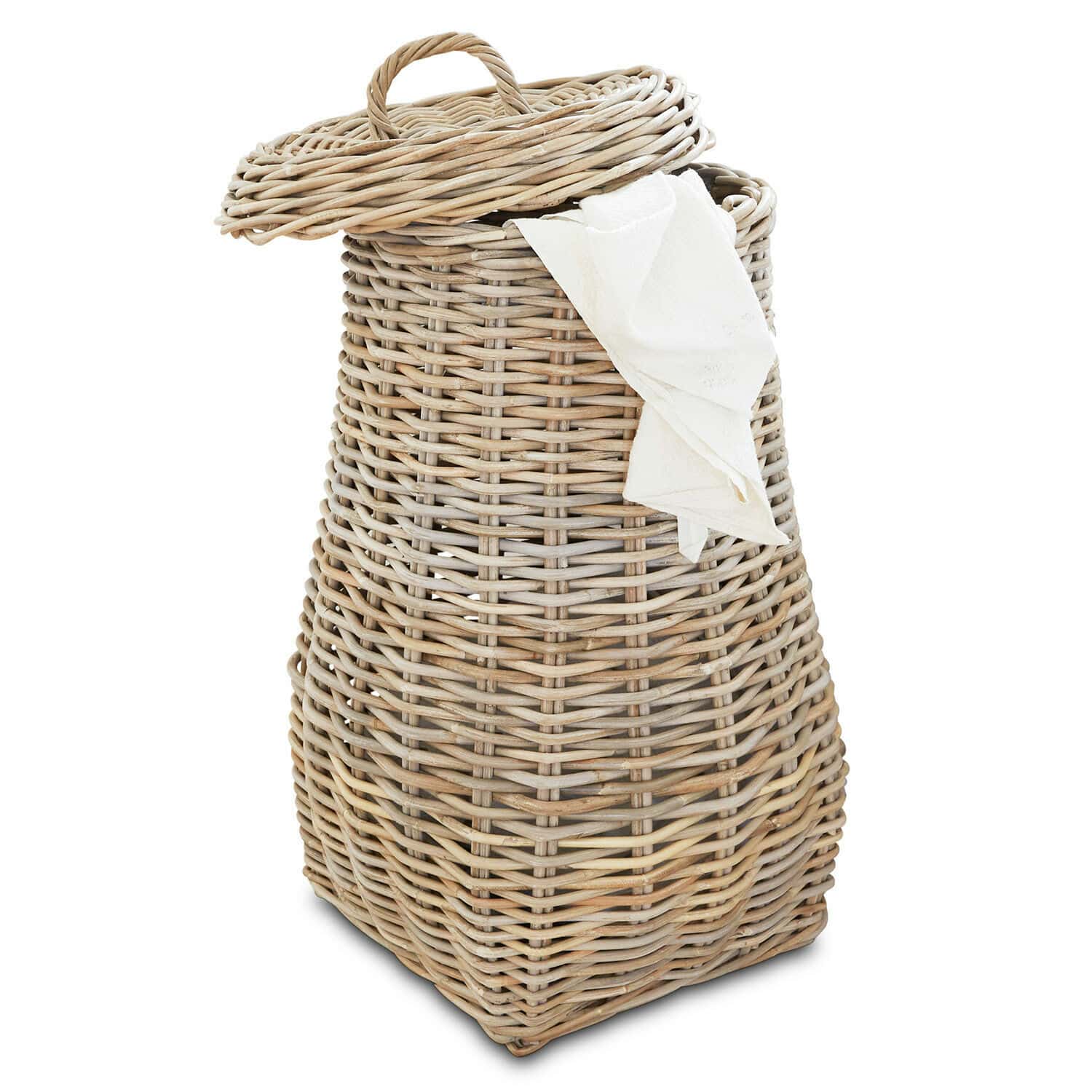 Cesto della biancheria Sandy Cesto porta biancheria in rattan naturale con coperchio e tessuto bianco, pratico per la casa