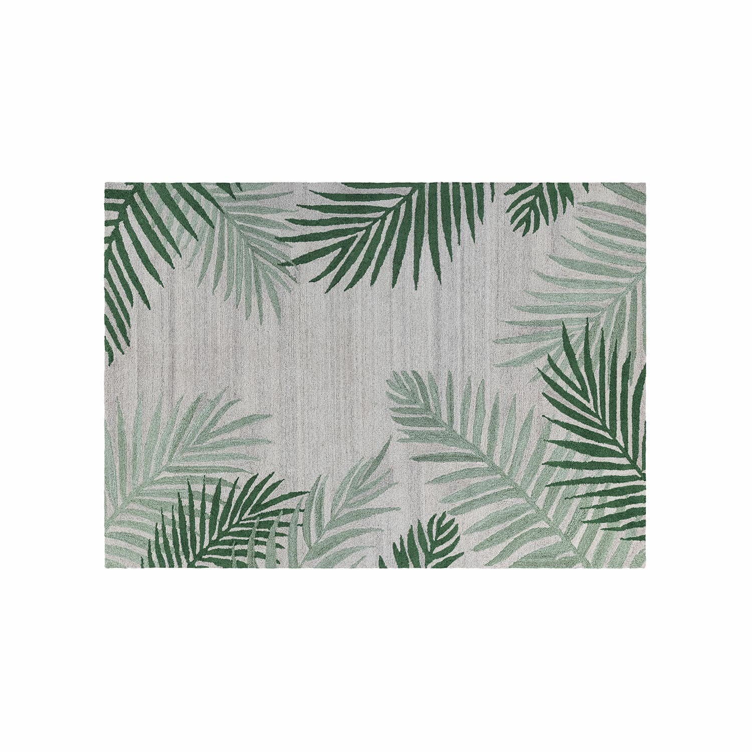Tappeto per interni ed esterni Marly Tappeto grigio con foglie di palma verdi, decorazione d'interni con motivo naturale
