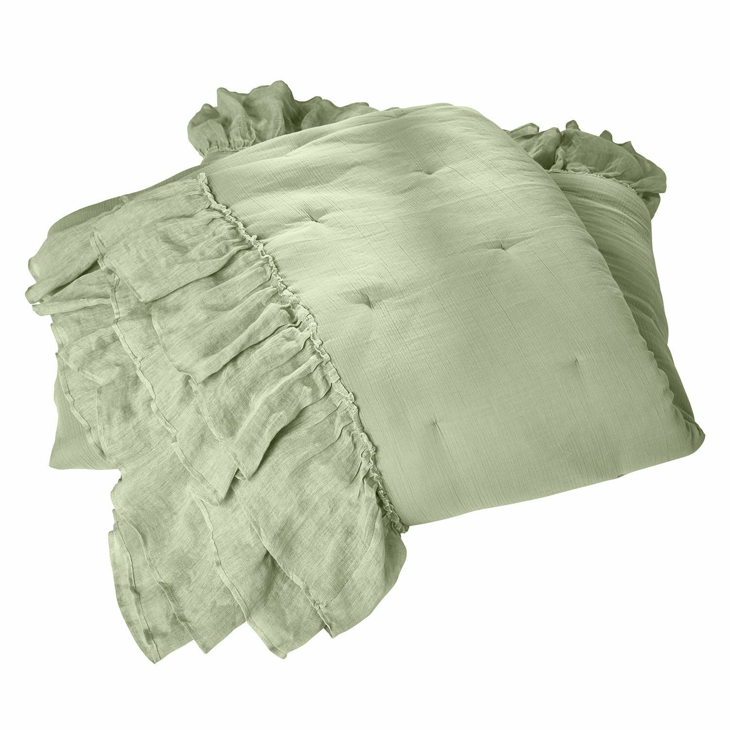 Trapunta Martone Cuscino decorativo verde in cotone con volant, morbido ed elegante per soggiorno o camera