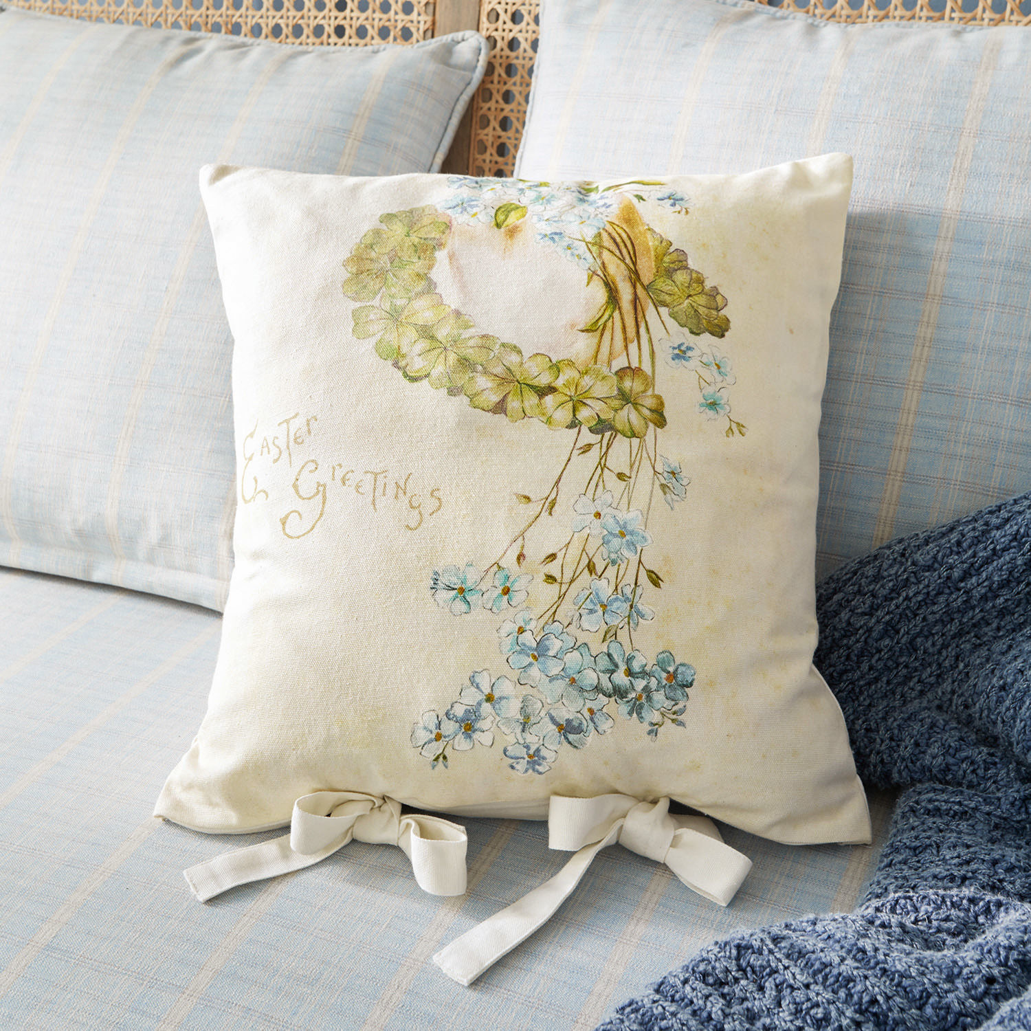 Copricuscino Fierolla Cuscino decorativo in cotone crema con stampa floreale e fiocchi decorativi