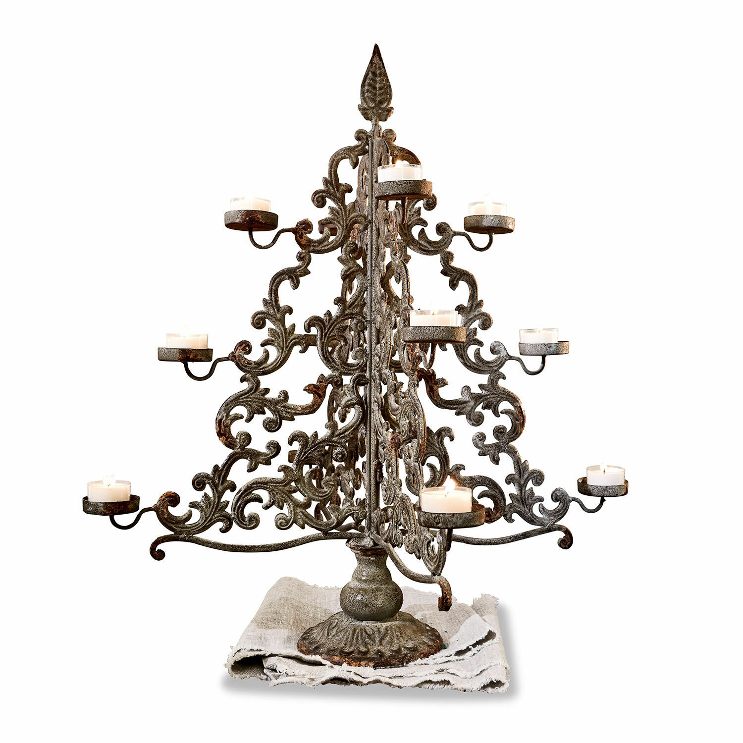 Alberello decorativo Valledupar Portacandele in metallo con ornamenti color bronzo patinato e 12 candele per decorazione d'interni