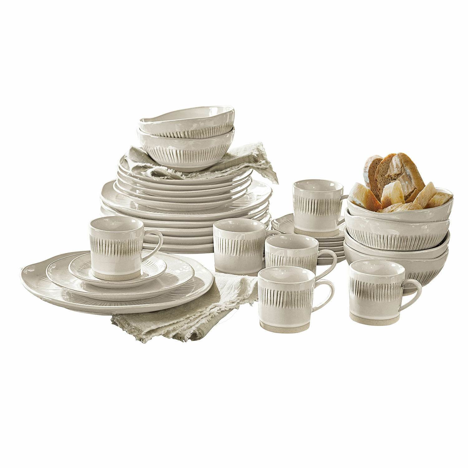 Servizio di 30 stoviglie Périers Set di stoviglie in ceramica crema con tazze e ciotole, ideale per uso quotidiano e decorazione della tavola