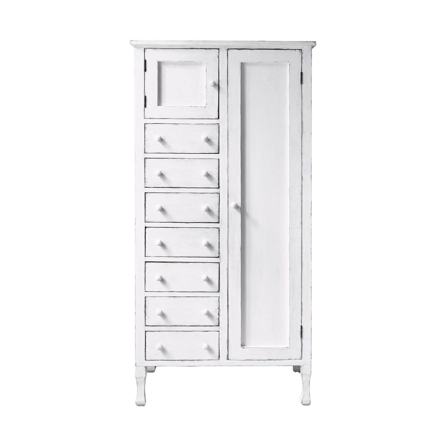 bianco antico Armadio Amourien in legno bianco antico con cassetti e porta, mobile contenitore vintage