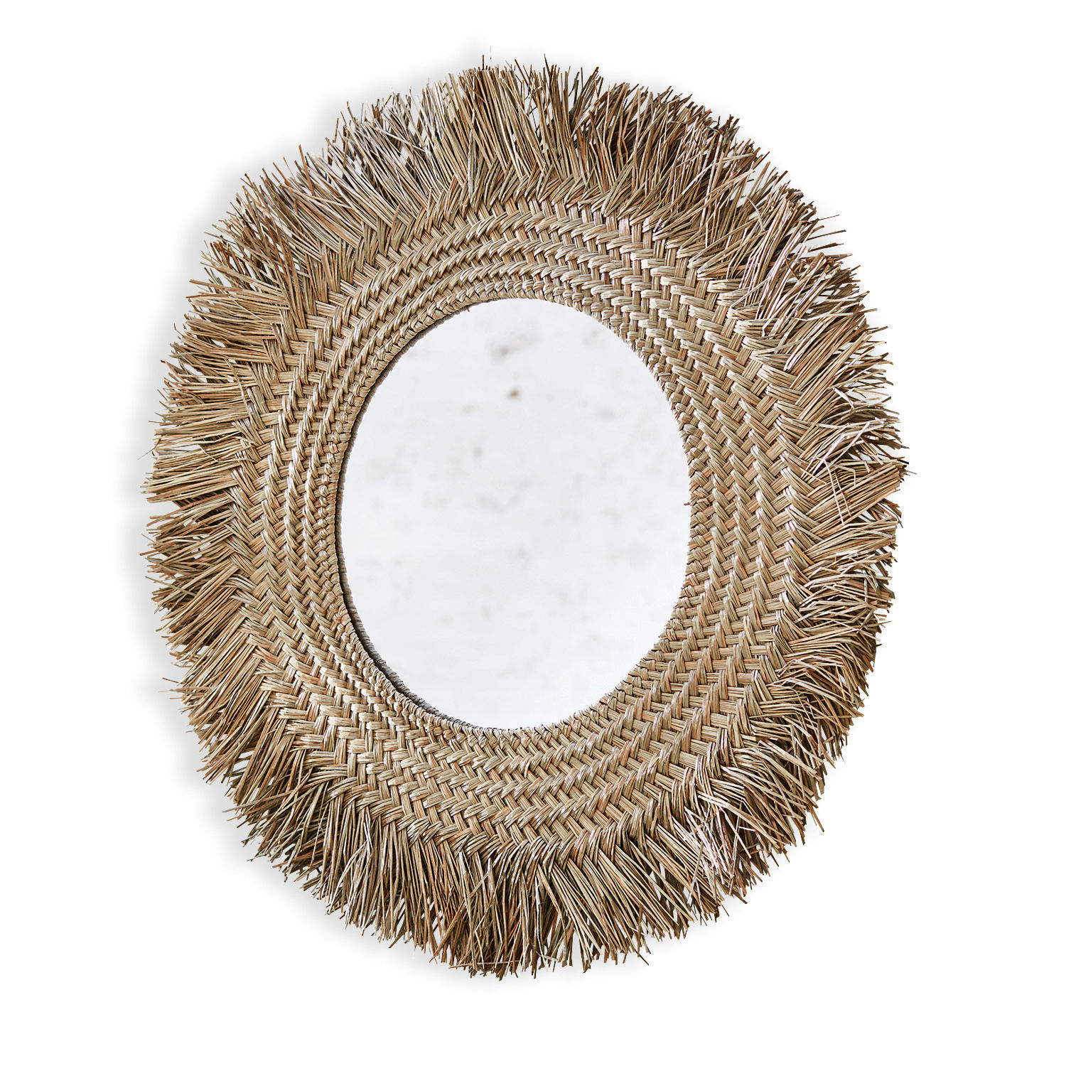 Specchio Qurduba Specchio rotondo con cornice intrecciata in erba marina colore naturale per decorazione da parete