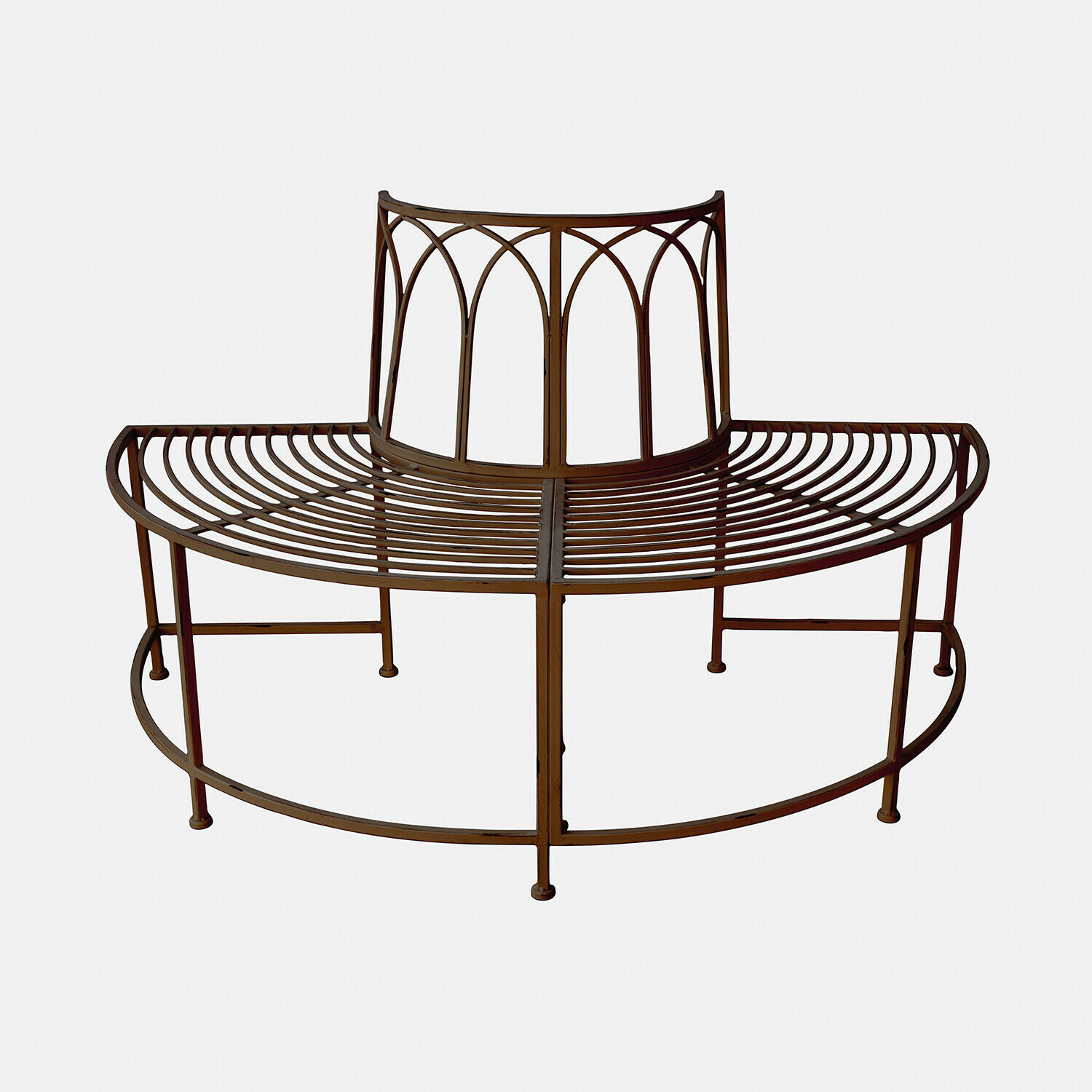 marrone antico Panchina rotonda Sherburne in metallo marrone con schienale decorativo, ideale per giardino e parco