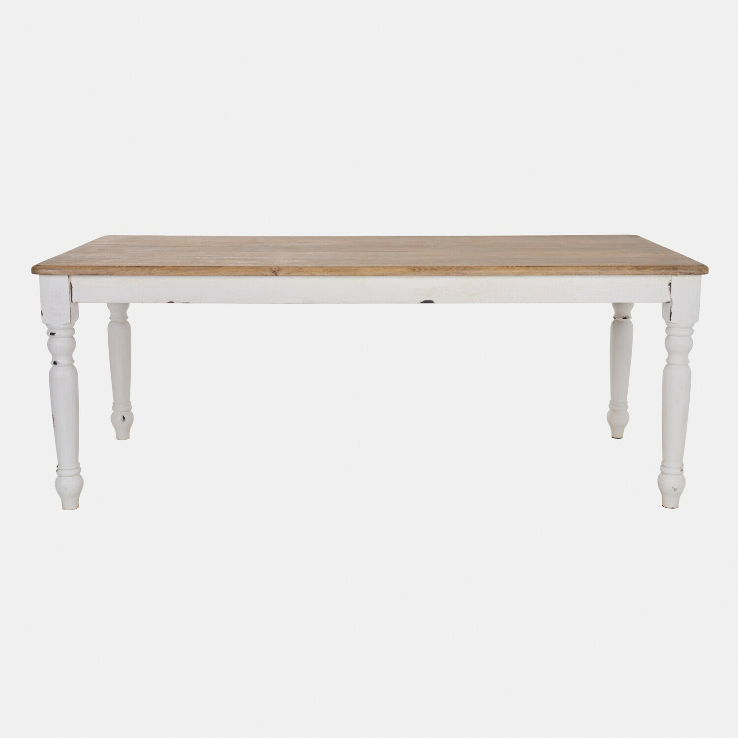 Tavolo Mont Lisan Tavolo in legno con gambe bianche e piano naturale, design rustico per sala da pranzo