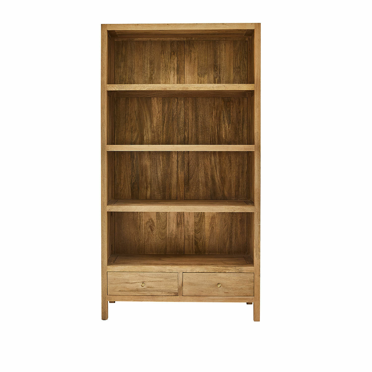 Scaffale Dalesford Libreria in legno naturale con quattro ripiani e due cassetti per spazio contenitivo