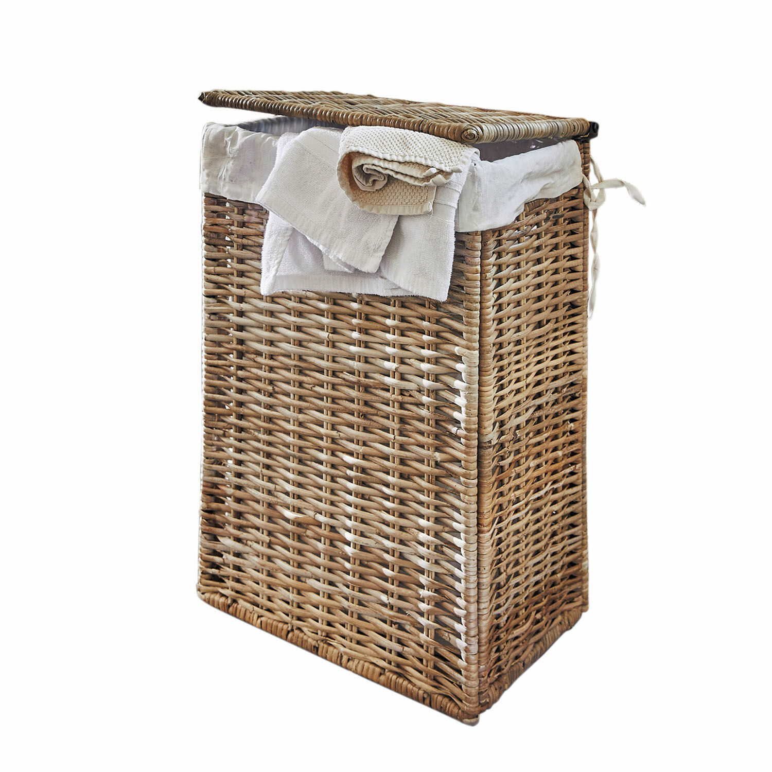 Cesto portabiancheria Marsac Cesto porta biancheria in rattan naturale con fodera bianca e asciugamani, pratico per il bagno