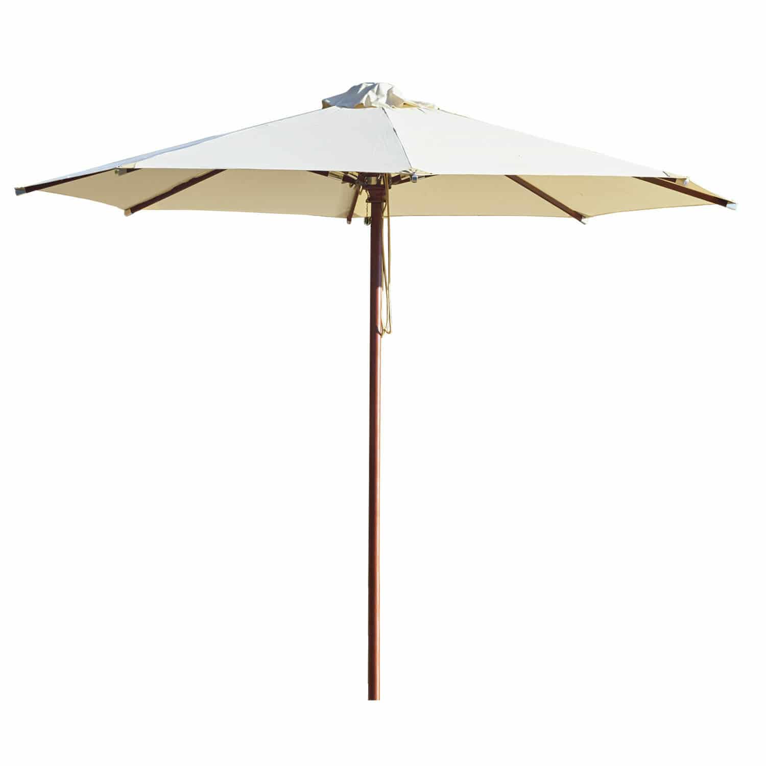 Ombrellone Brent Grande ombrellone da giardino con tessuto beige e struttura in legno per protezione solare