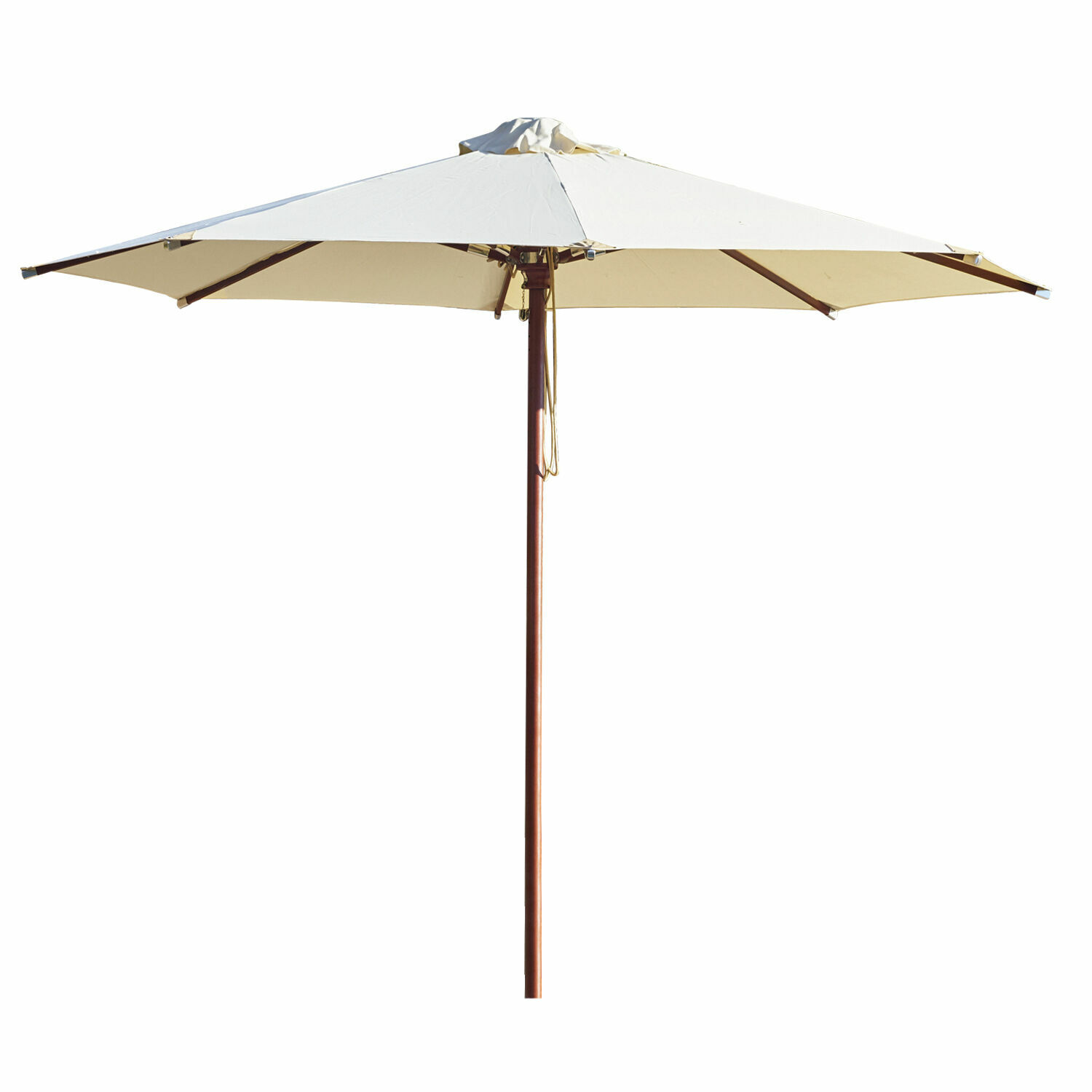 Ombrellone Brent Grande ombrellone da giardino con tessuto beige e struttura in legno per protezione solare