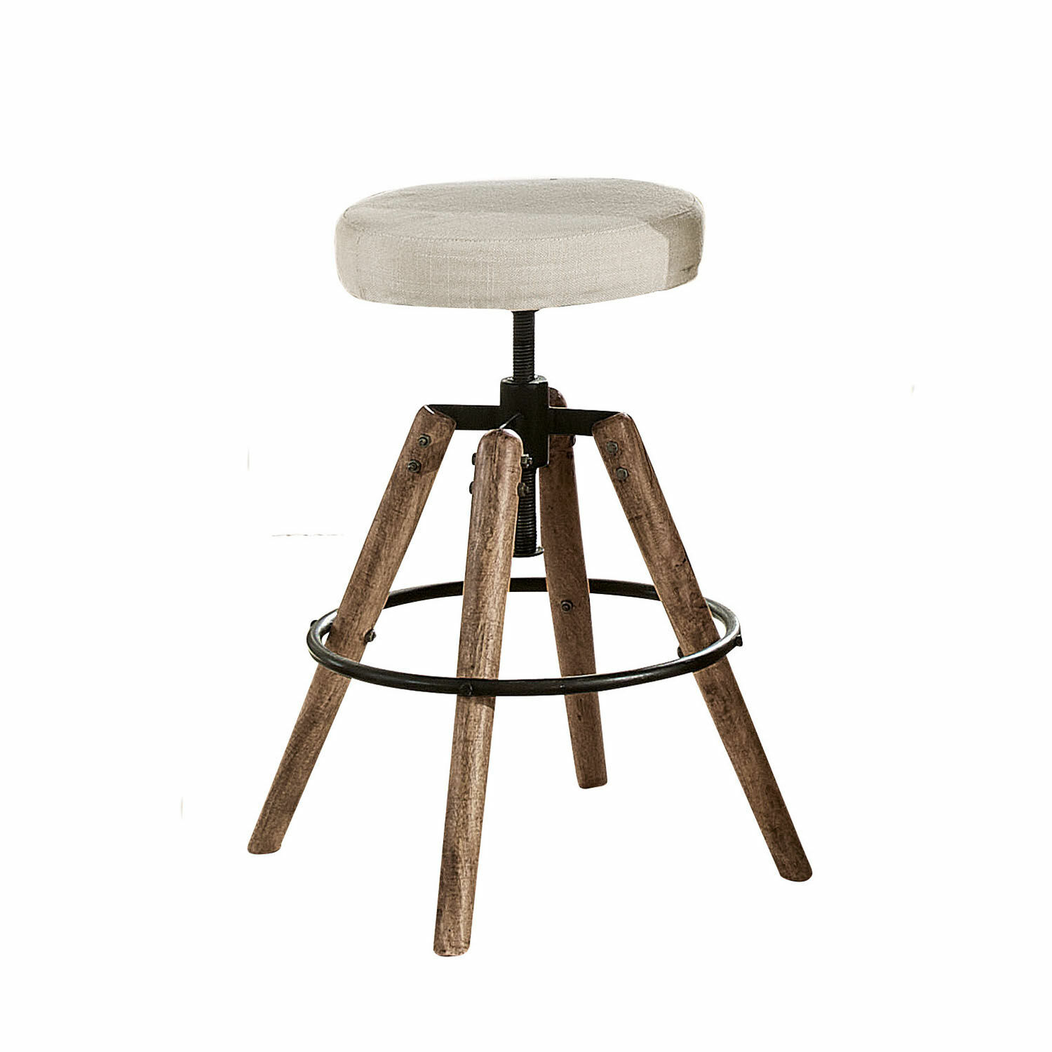 bianco/marrone Sgabello Twist con gambe in legno e seduta imbottita bianca, design industriale