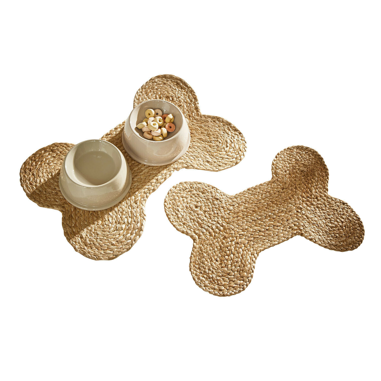 Coppia di sottociotole Rinley Sottopiatti a forma di osso in materiale intrecciato naturale per ciotole per animali domestici