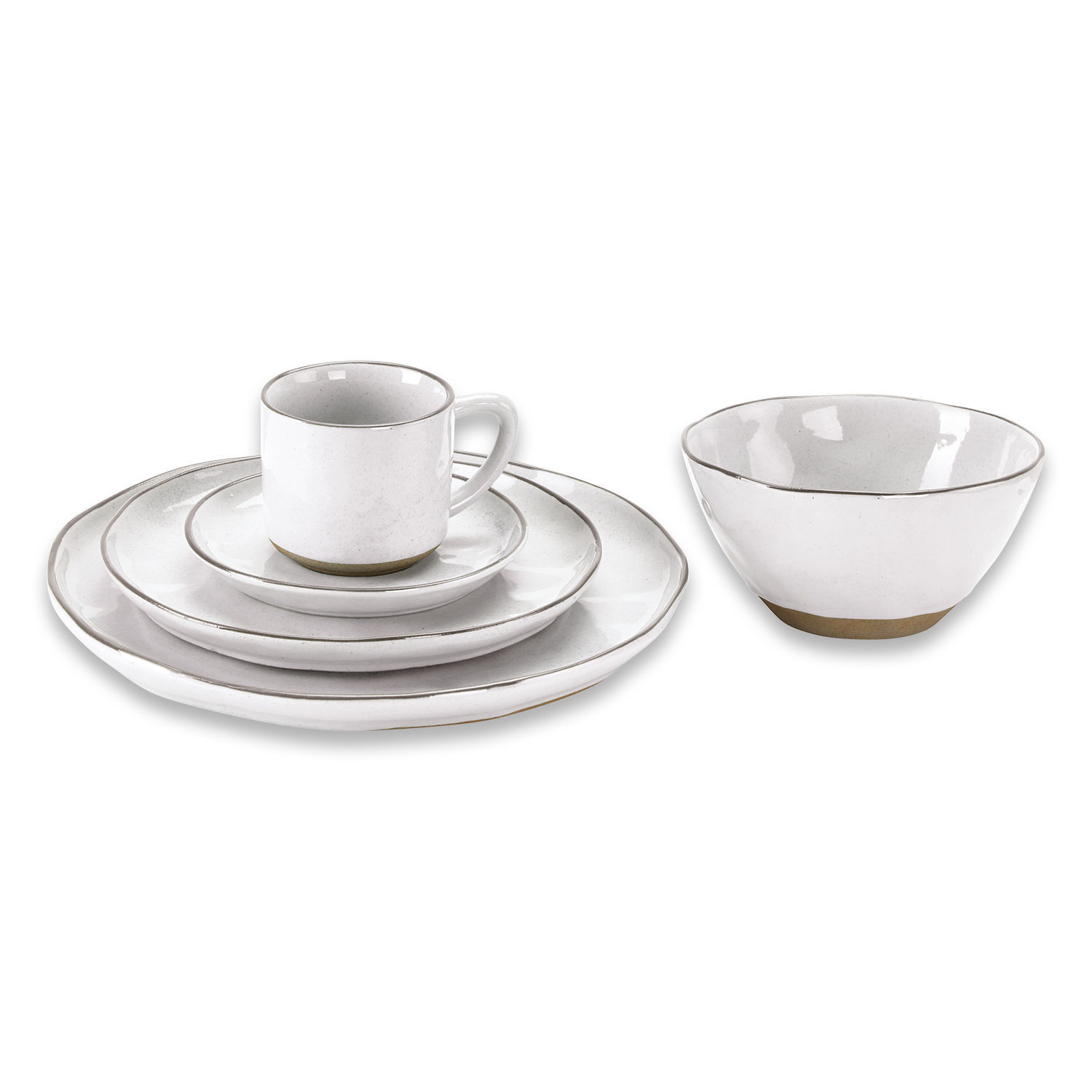 Set di 30 stoviglie Biarré Set di stoviglie in ceramica bianca con tazza, piatti e ciotola con finitura naturale