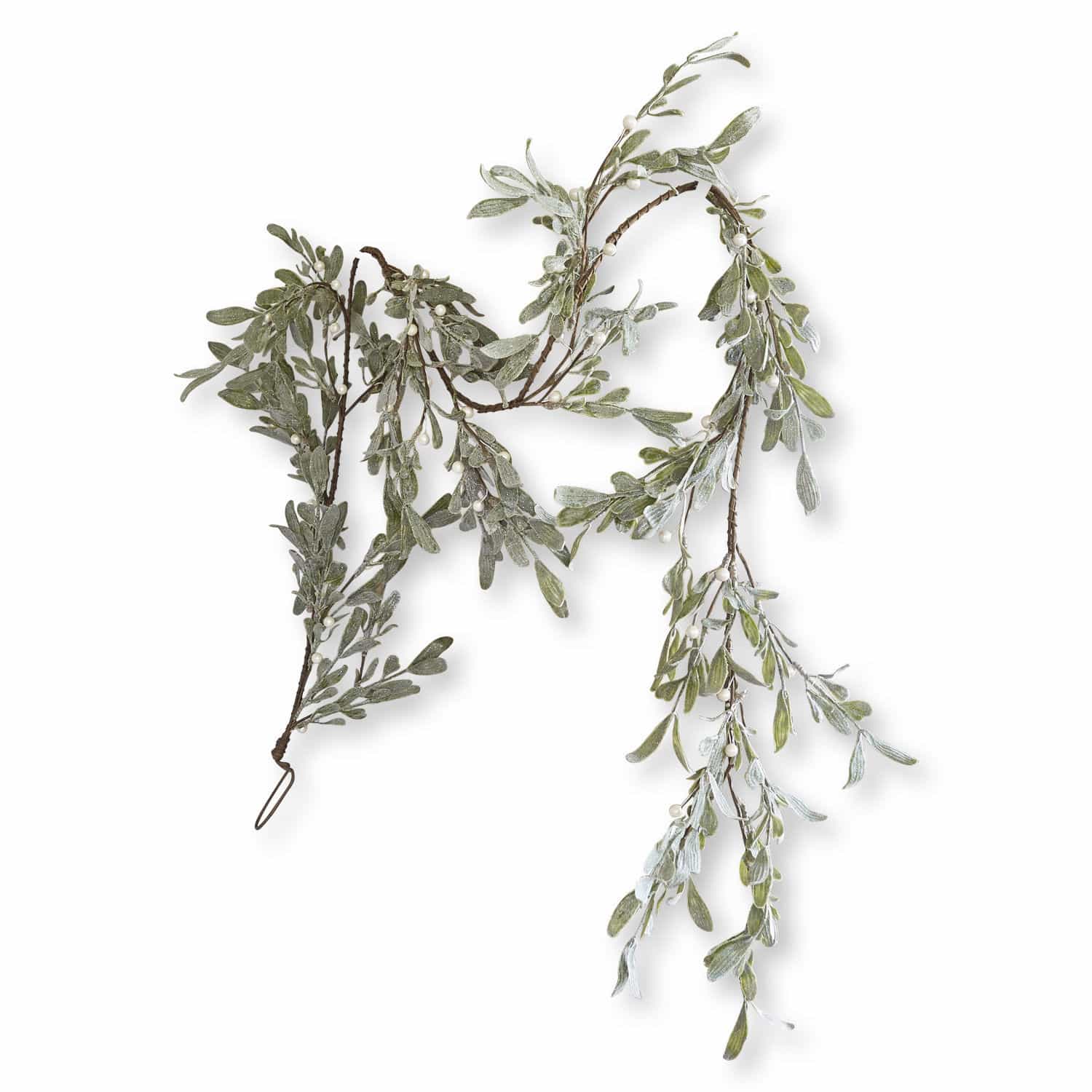 Ghirlanda Cunnig Ghirlanda decorativa con foglie verdi e perle bianche su filo marrone, ornamento festivo