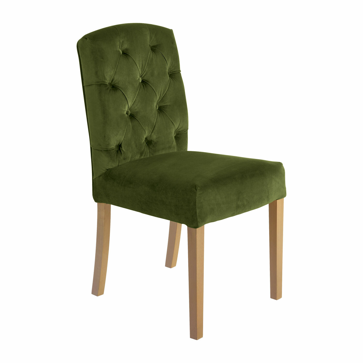 verde Sedia Fulden verde imbottita con gambe in legno, comoda sedia da pranzo
