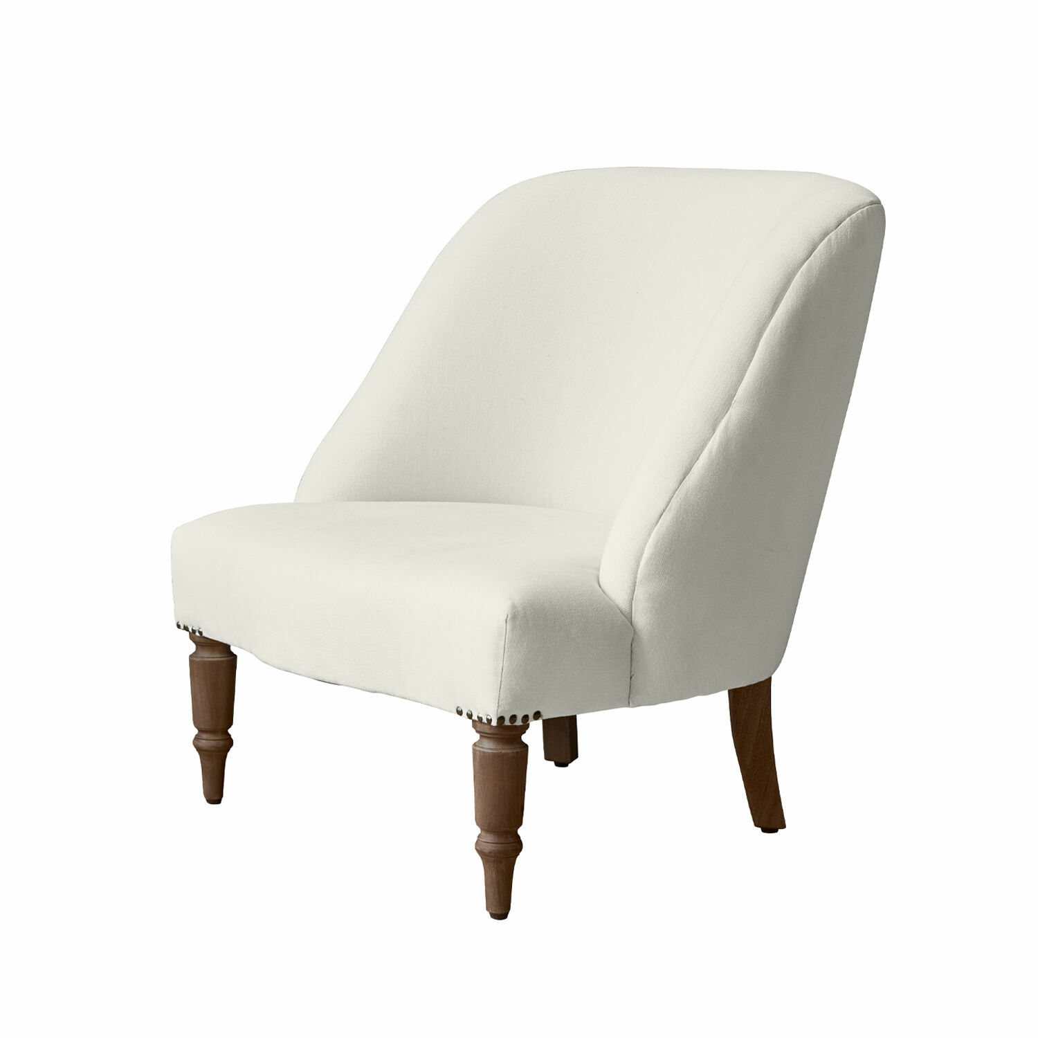 bianco Poltrona bianca Maplewood con gambe in legno, elegante seduta imbottita per soggiorno