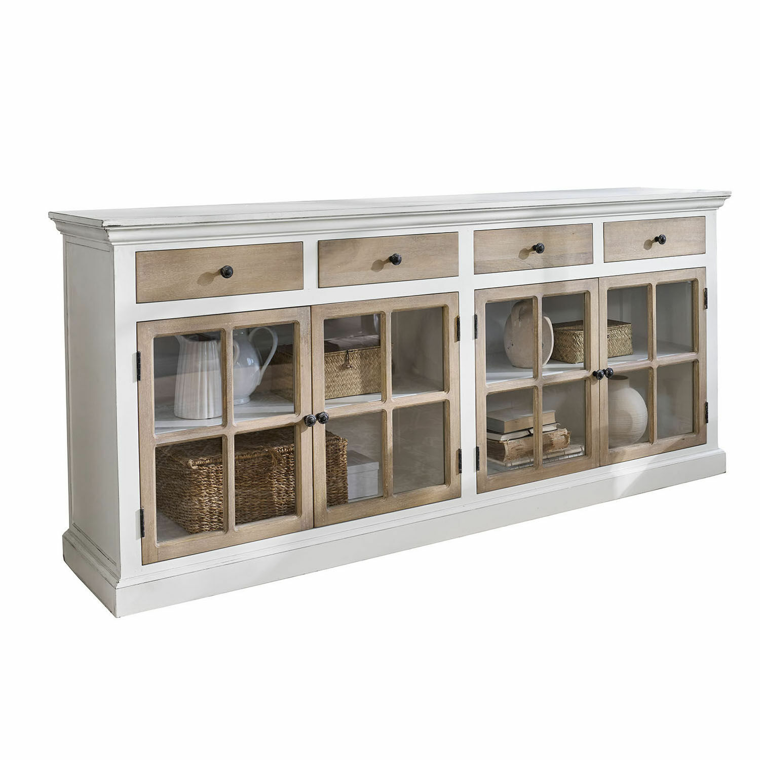 Cassettiera Marshwood Credenza in legno bianco con cassetti e ante in vetro in stile rustico elegante