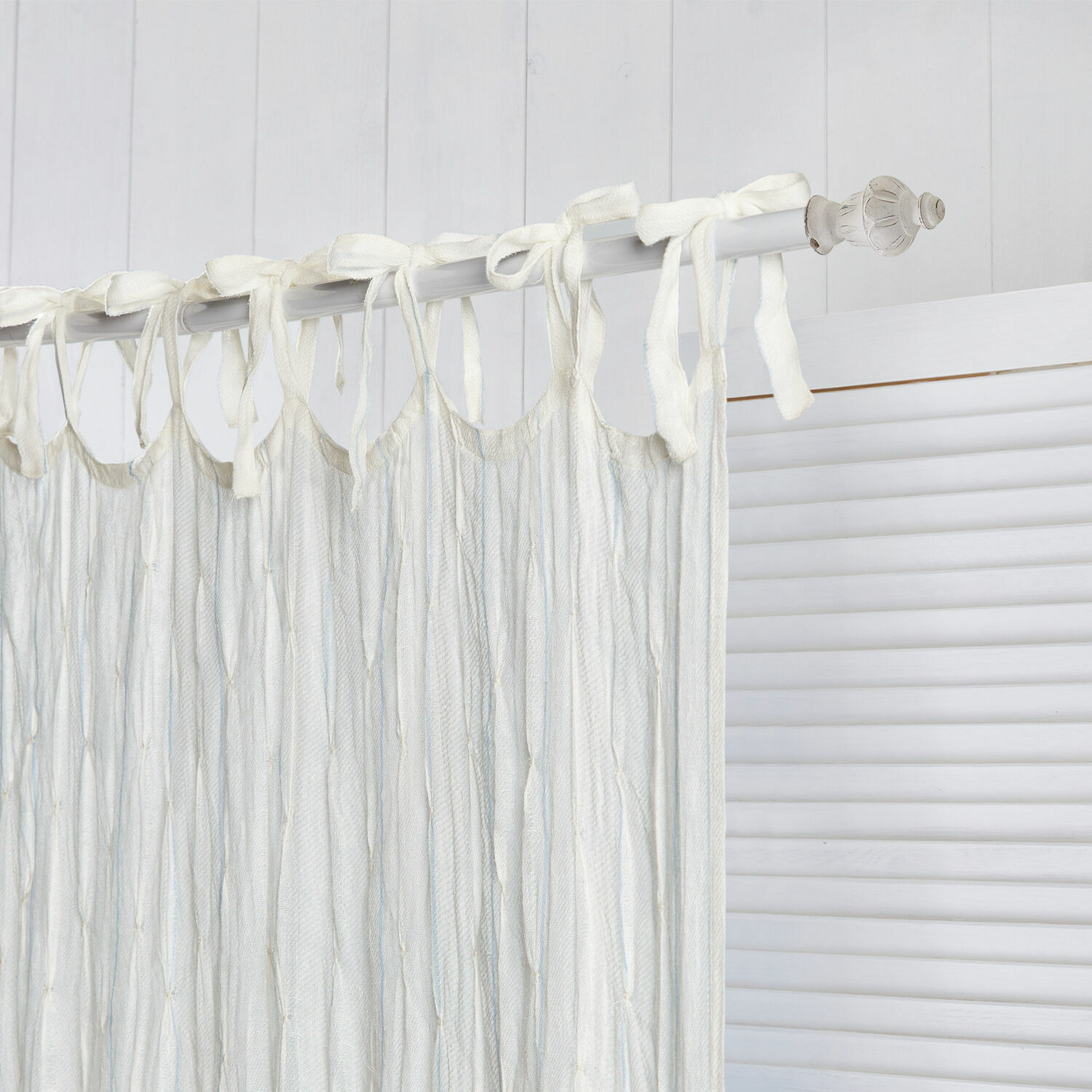 Bastone per tende Efersa Tenda bianca in cotone con anelli annodati su asta, decorazione elegante per finestra