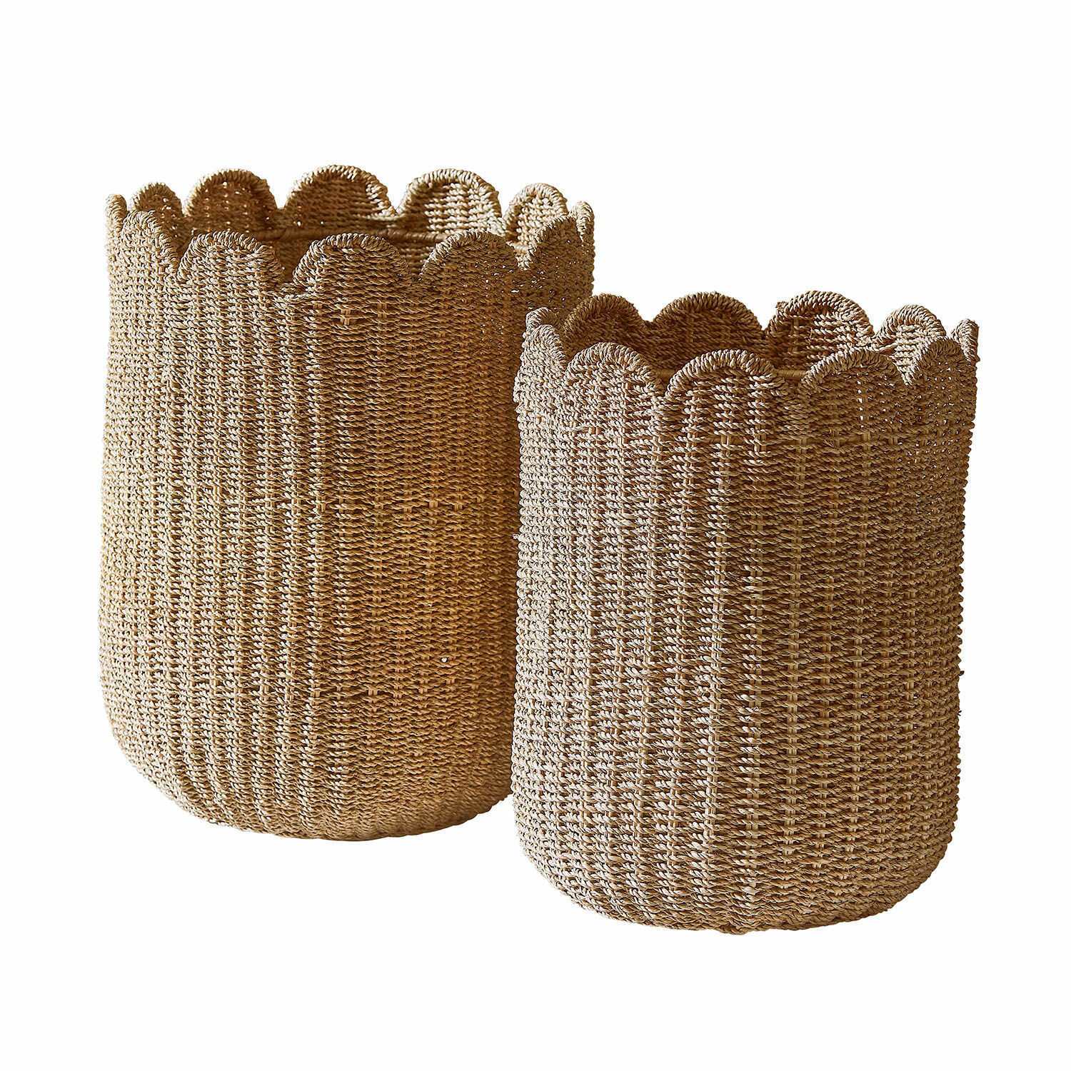 Coppia di cesti Velourette Set di due cesti in materiale intrecciato naturale beige per pratico stoccaggio.