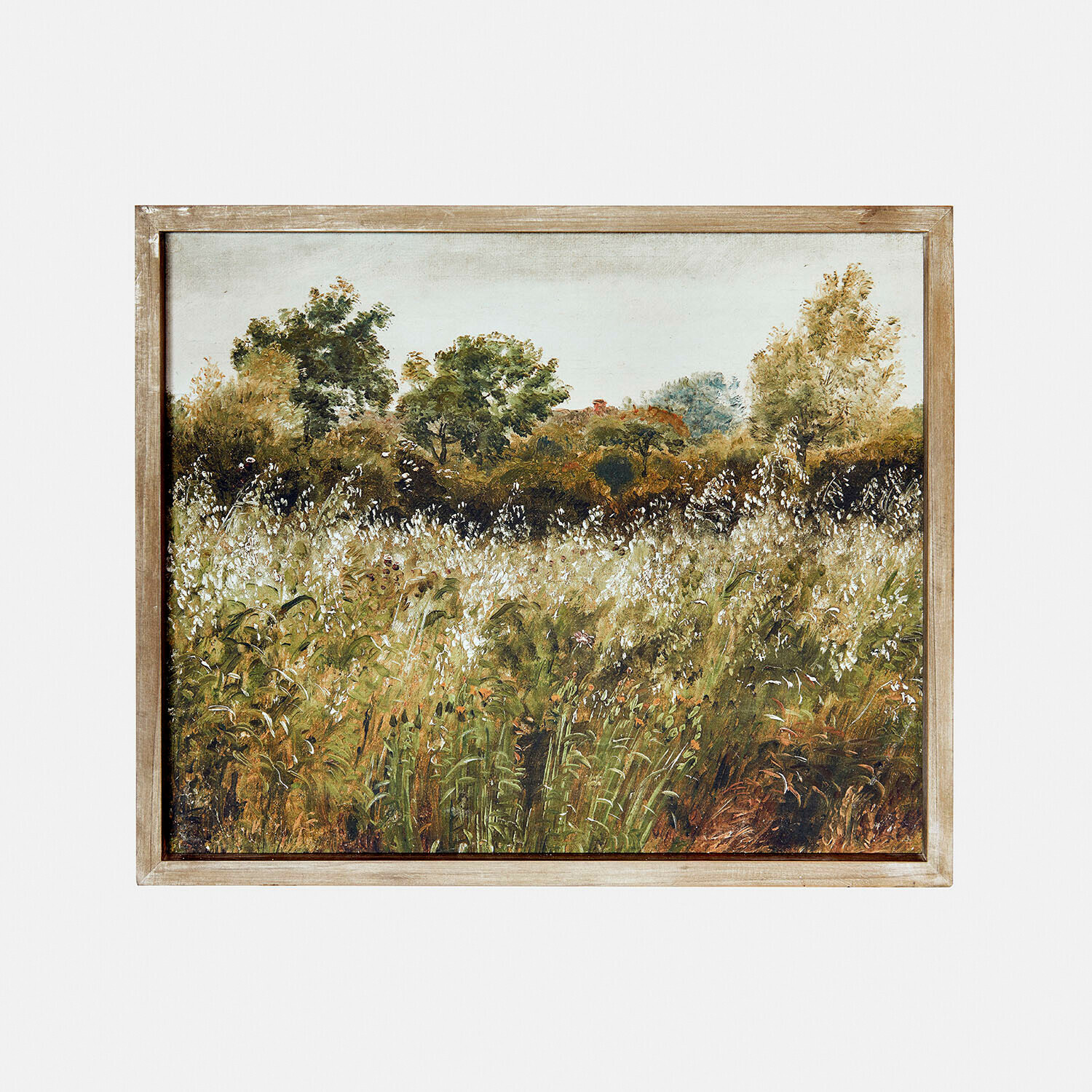 Quadro Vallerine Quadro paesaggio con prato e alberi in cornice di legno chiaro, decorazione murale naturale