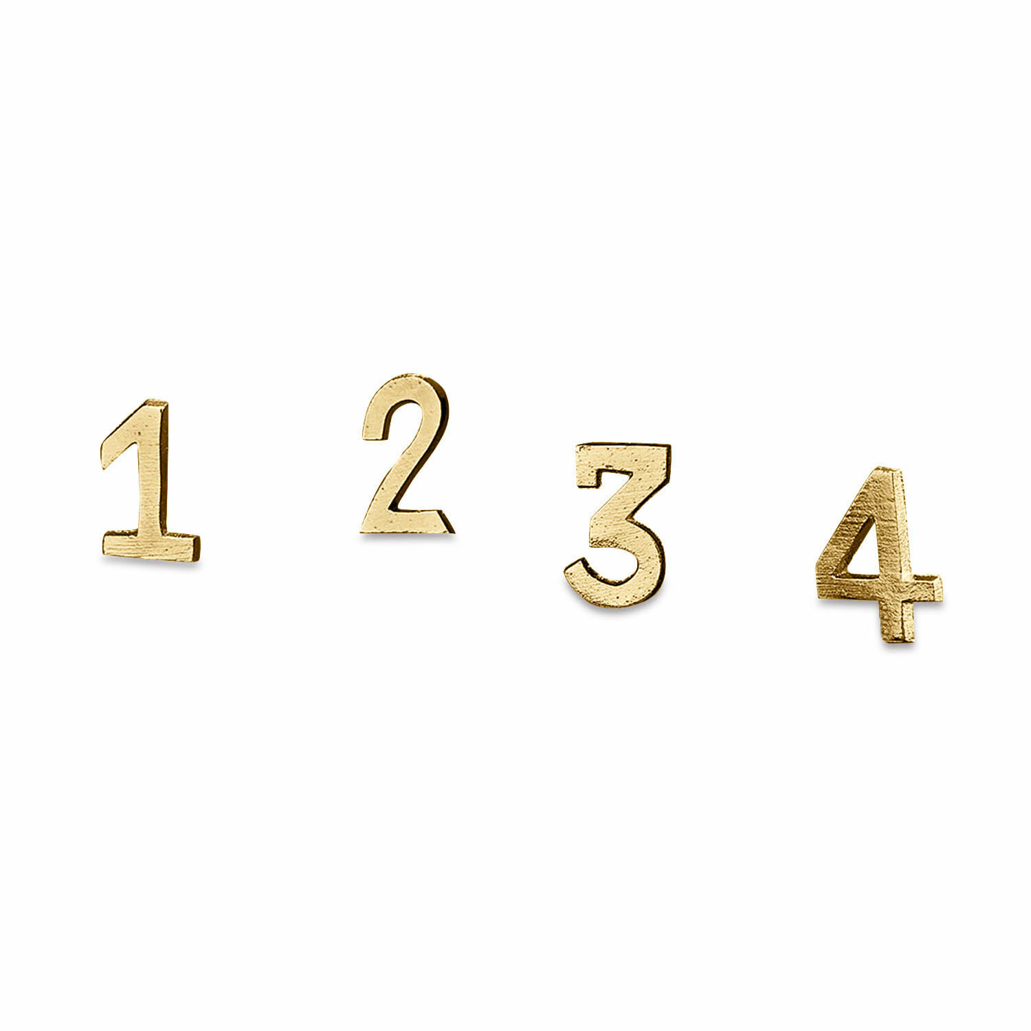 dorato Set di 4 spille decorative dorate a forma di numeri 1, 2, 3 e 4 su sfondo bianco
