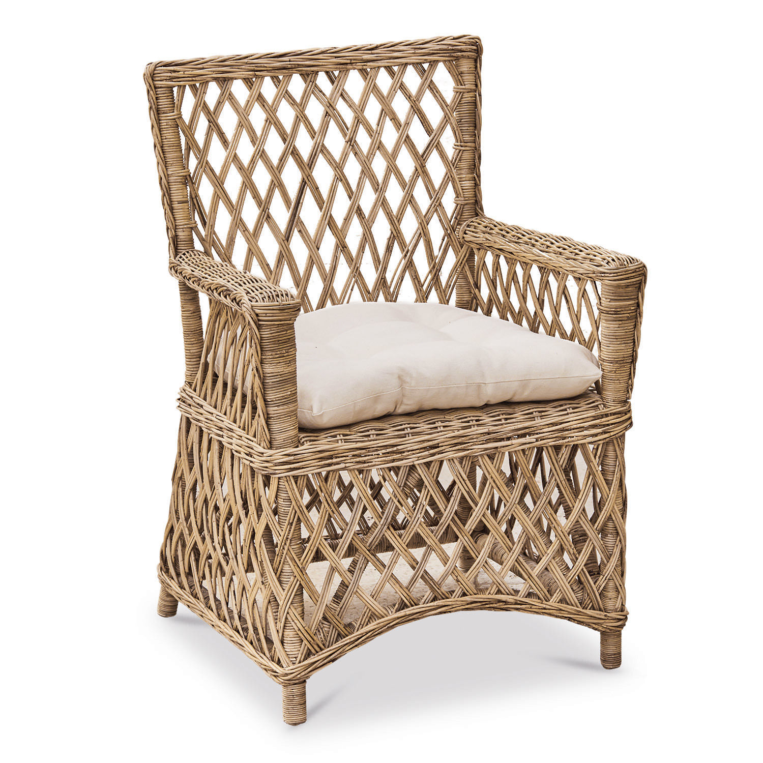 Poltrona Elkiovar Poltrona in rattan colore naturale con cuscino chiaro, ideale per soggiorno e giardino