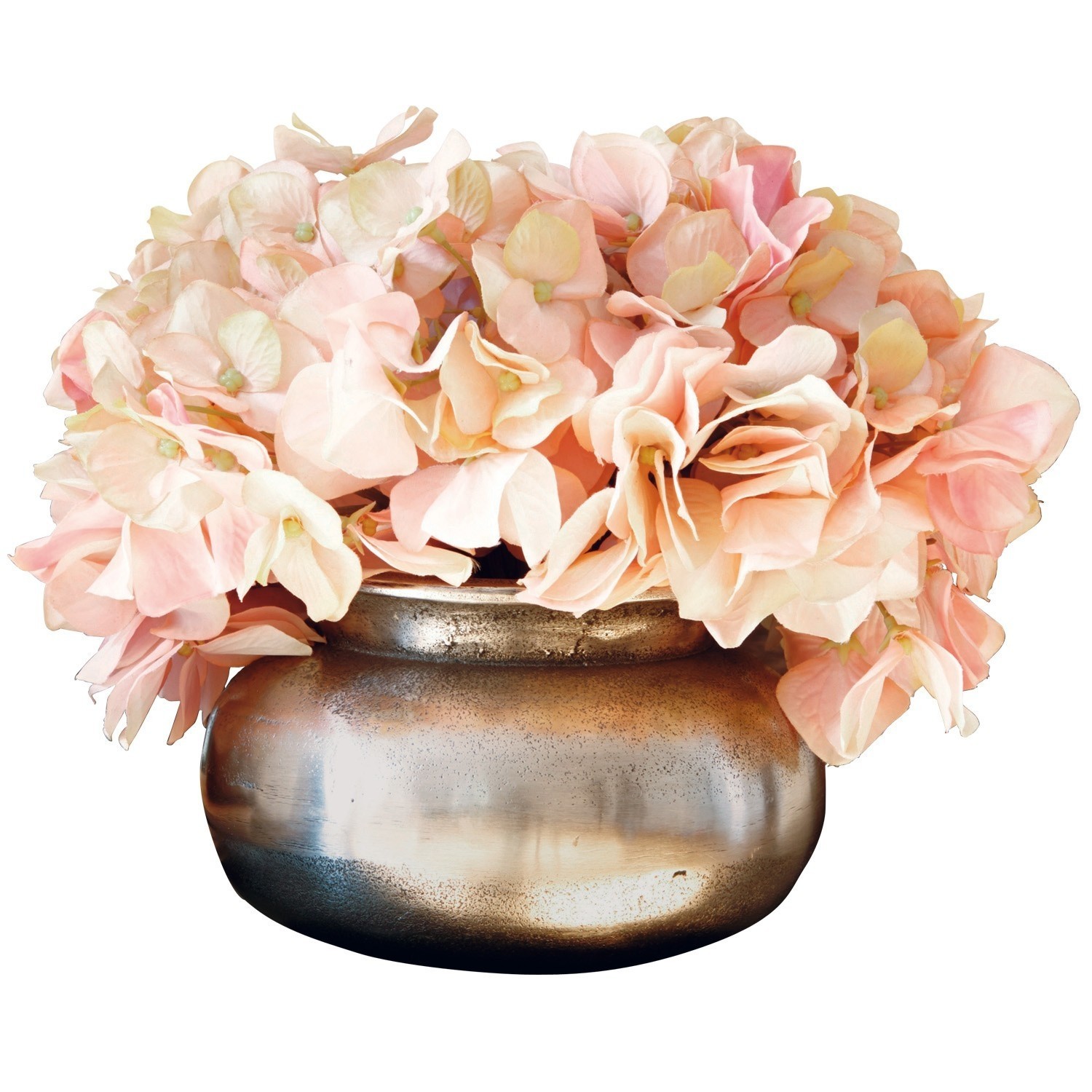 Vaso Hadrien Vaso decorativo in rame con fiori di ortensia rosa per arredamento interno