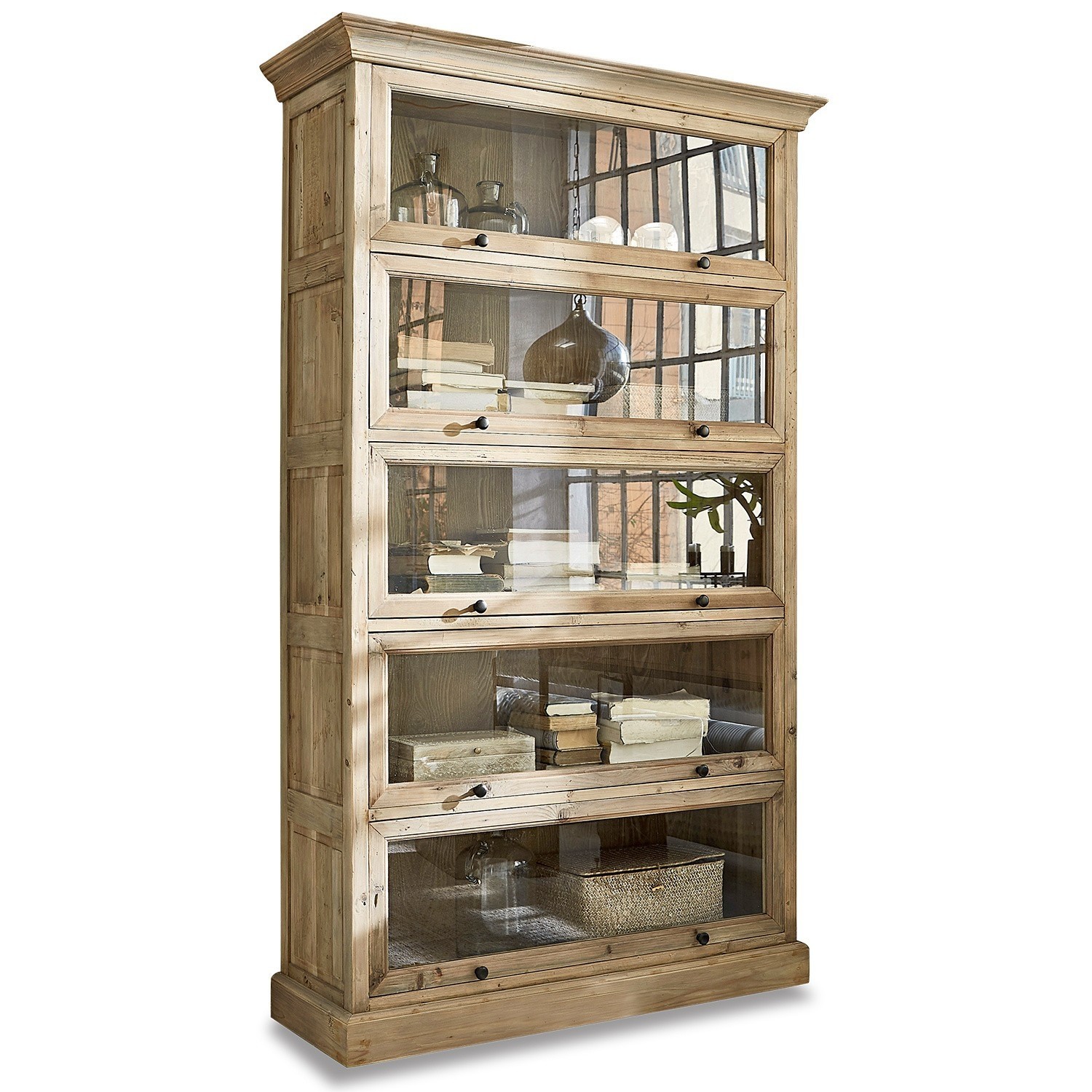 marrone antico Mobile Stourbridge in legno marrone antico con ante in vetro e ripiani per libri