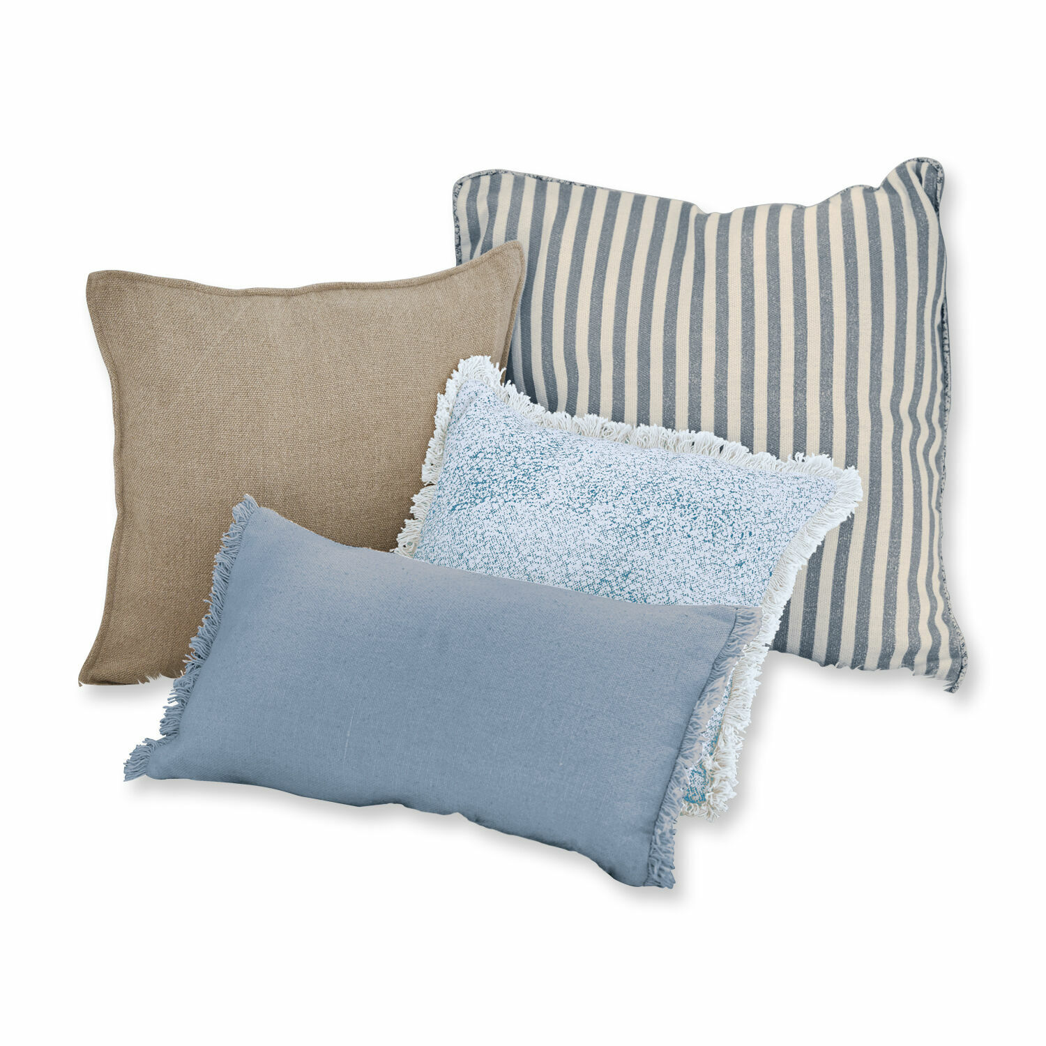 blu Set di 4 cuscini Valenciennes in tonalità blu e beige, tessuti decorativi per il soggiorno